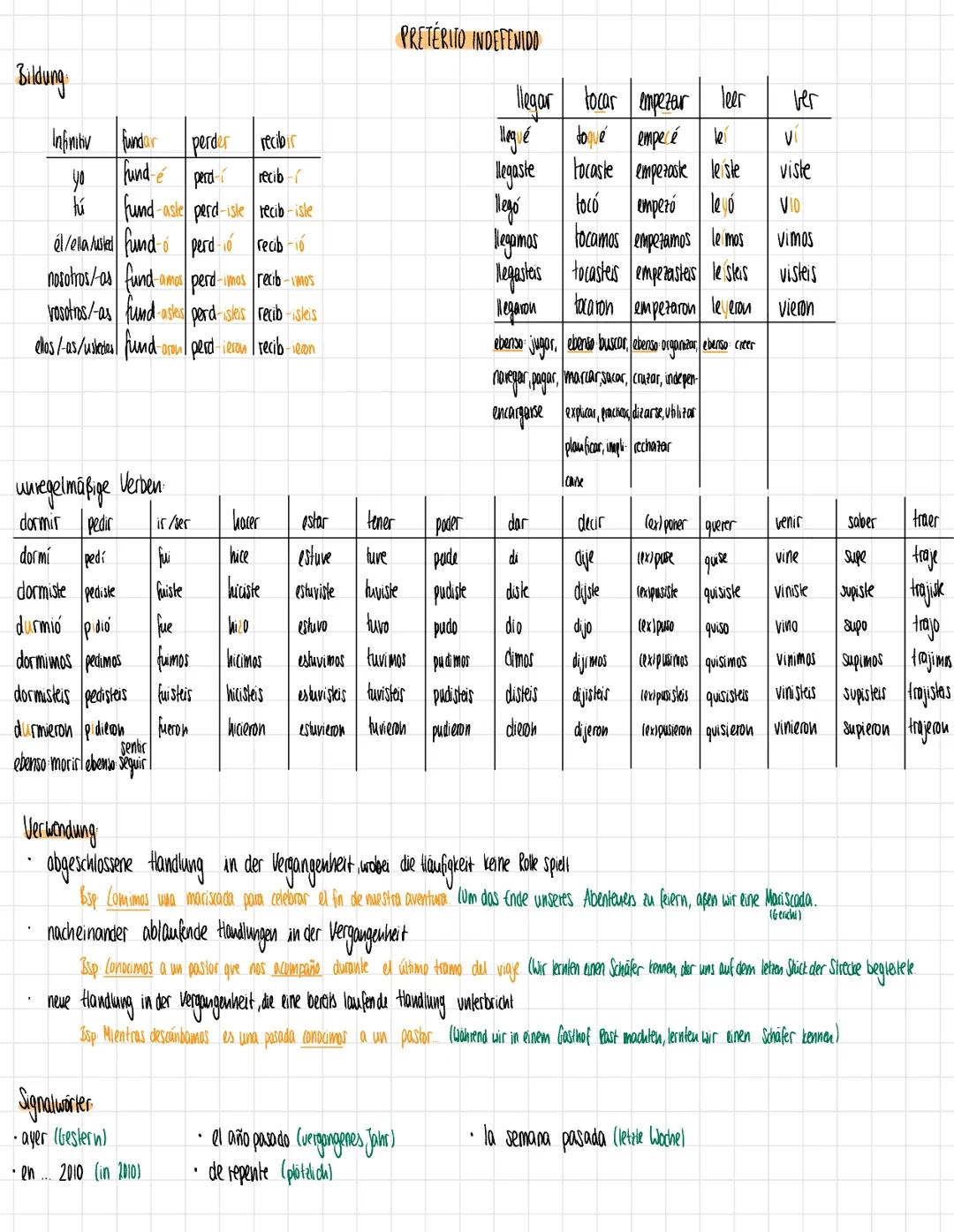 Bildung
Infinitiv fundar perder recibir
yo hund-e perd recib-
tú fund-asle perd-iste recib-isle
él/ella hustled hund-o perdó recibió
nosot