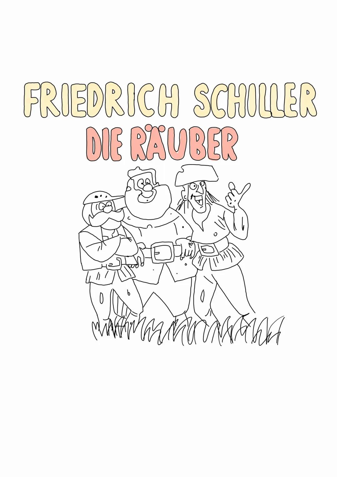 # FRIEDRICH SCHILLER
## DIE RÄUBER # ZUSAMMENFASSUNG
## 1. Akt
- Karl fälscht einen Brief sein älterer Bruder karl soll angeblich schulden