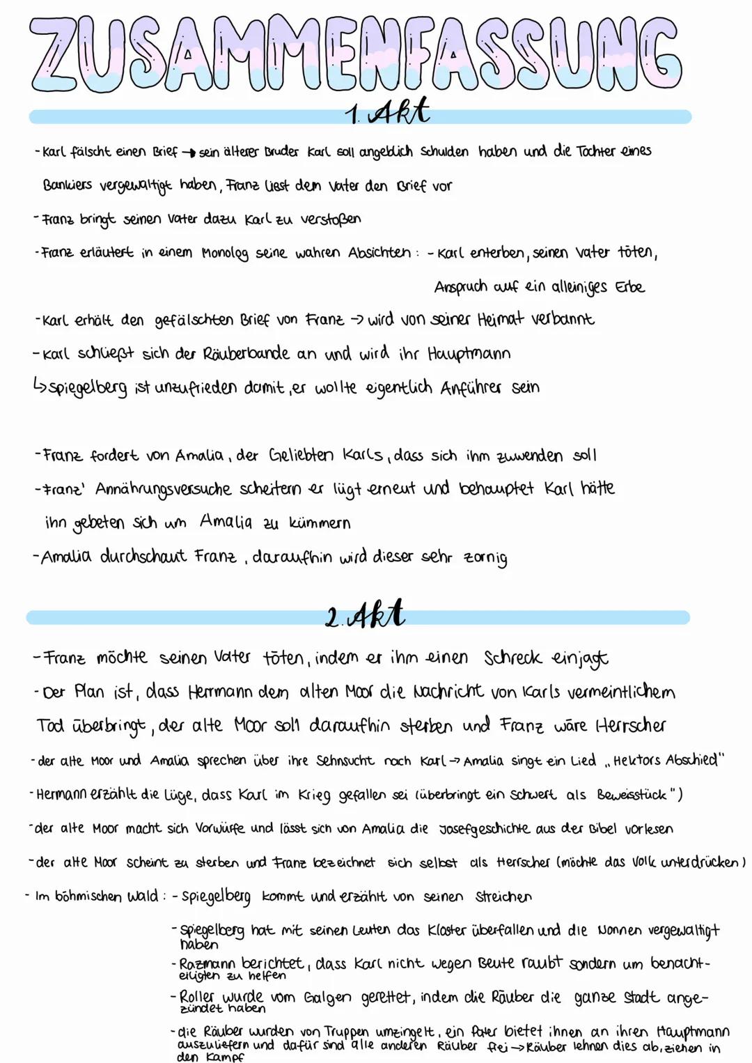 # FRIEDRICH SCHILLER
## DIE RÄUBER # ZUSAMMENFASSUNG
## 1. Akt
- Karl fälscht einen Brief sein älterer Bruder karl soll angeblich schulden