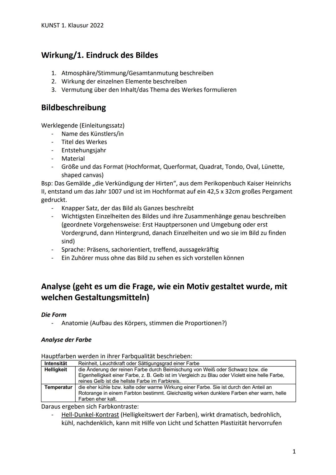 # KUNST 1. Klausur 2022
# Wirkung/1. Eindruck des Bildes
1. Atmosphäre/Stimmung/Gesamtanmutung beschreiben
2. Wirkung der einzelnen Elemen