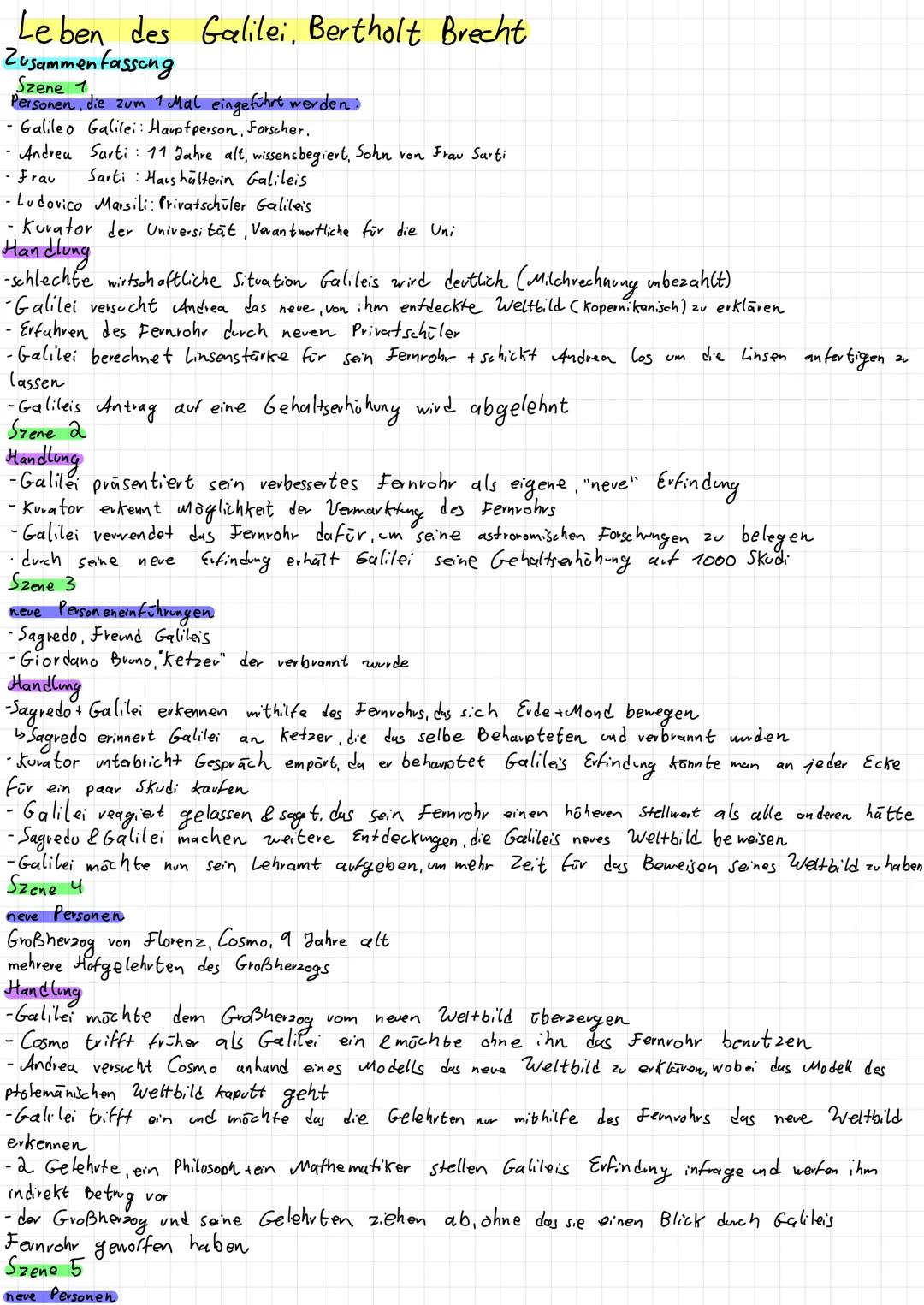 Bertolt Brecht
Leben des Galilei
edition suhrkamp
SV Leben des Galilei, Bertholt Brecht
Zusammenfassung
Szene 1.
Personen, die zum 1 Mal ein