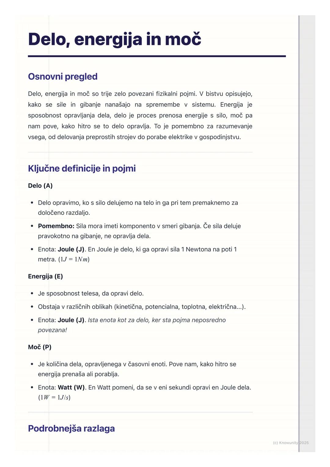 # Delo, energija in moč
Osnovni pregled
Delo, energija in moč so trije zelo povezani fizikalni pojmi. V bistvu opisujejo,
kako se sile in