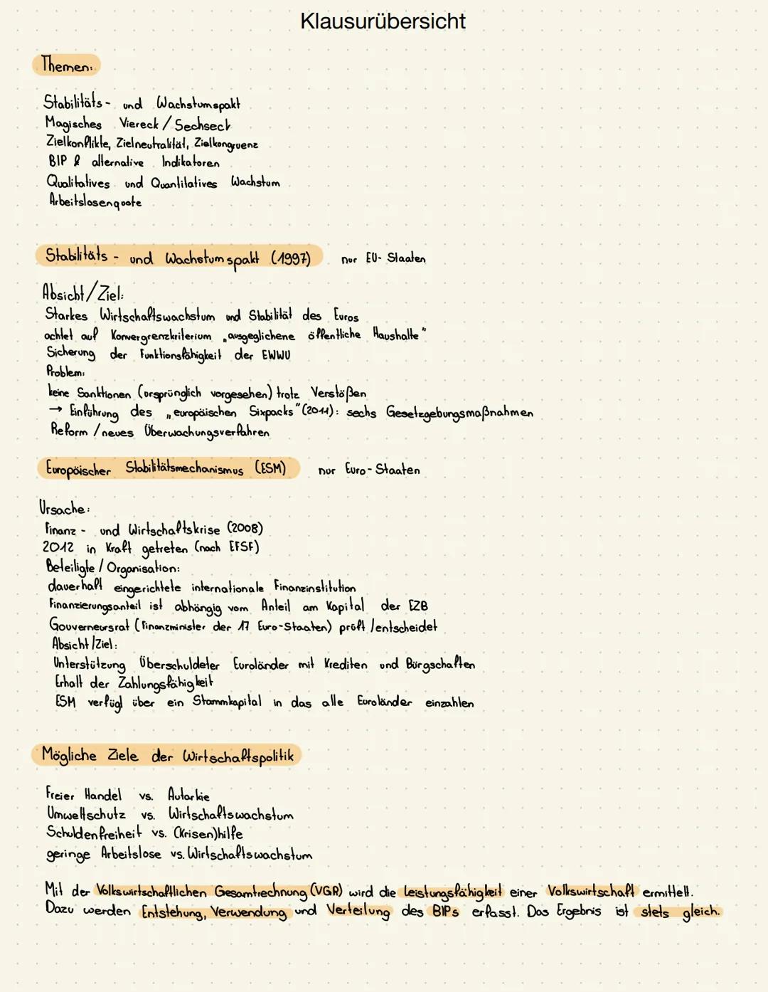 Themen:
Stabilitäts- und Wachstumspakt
Magisches Viereck/Sechseck
Zielkonflikte, Zielneutralität, Zielkongruenz
BIP & alternative Indikatore