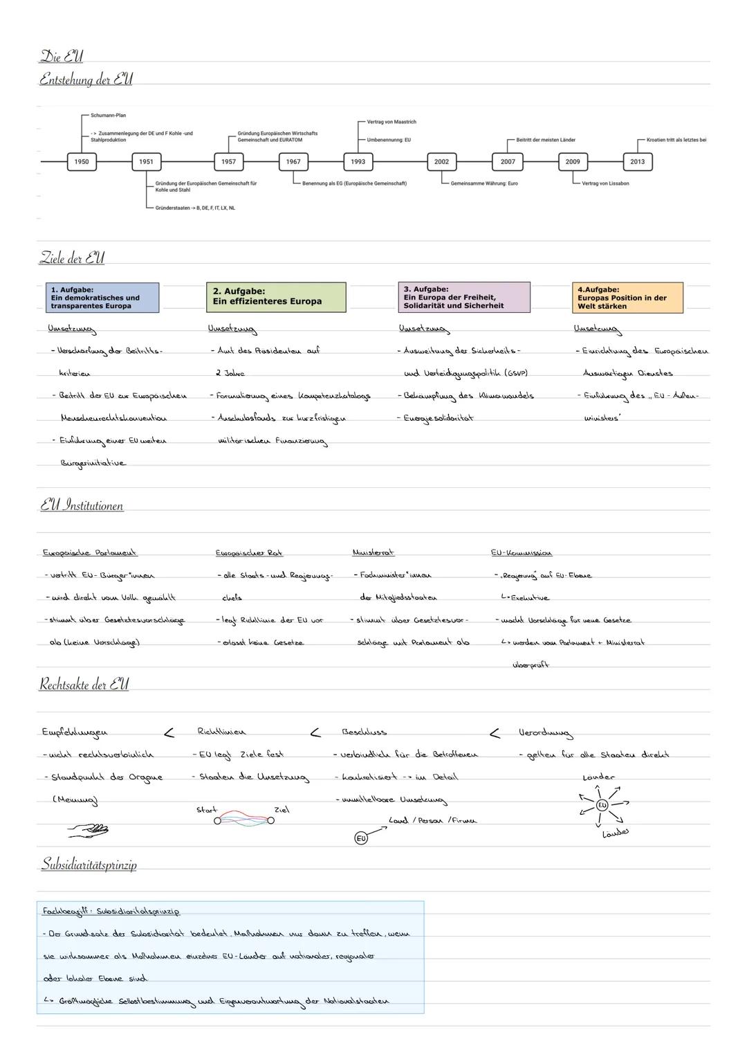 Die EU
Entstehung der EU
1950
Schumann-Plan
Zusammenlegung der DE und F Kohle und
Stahlproduktion
Ziele der EU
kriterien
1. Aufgabe:
Ein dem
