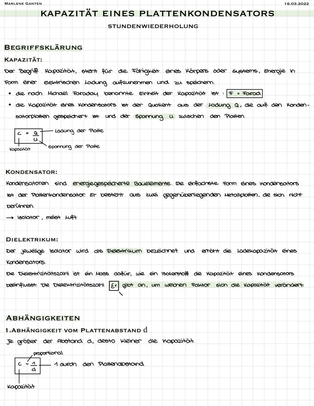 MARLENE GANTEN
16.03.2022
# KAPAZITÄT EINES PLATTENKONDENSATORS
STUNDENWIEDERHOLUNG
# BEGRIFFSKLÄRUNG
# KAPAZITÄT:
Der Begriff Kapazität,