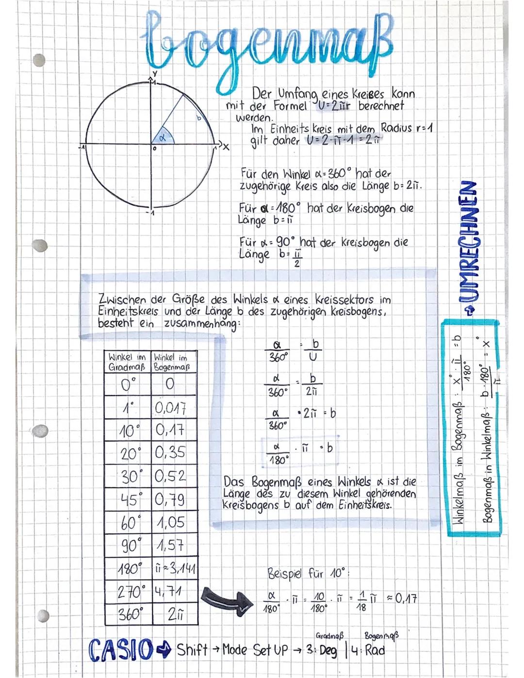 O
bogenmaß
Der Umfang eines Kreises kann
mit der Formel U-2πr berechnet
help0-25²
werden.
Im Einheits kreis mit dem Radius r=1
gilt daher U=