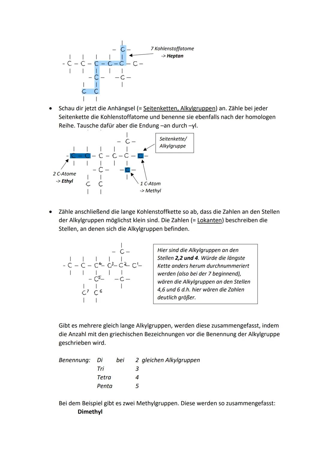 # Nomenklatur
Die homologe Reihe:
Die Moleküle der Alkane lassen sich ausgehend vom Methanmolekül durch das anhängen einer CH2-
Gruppe (=M
