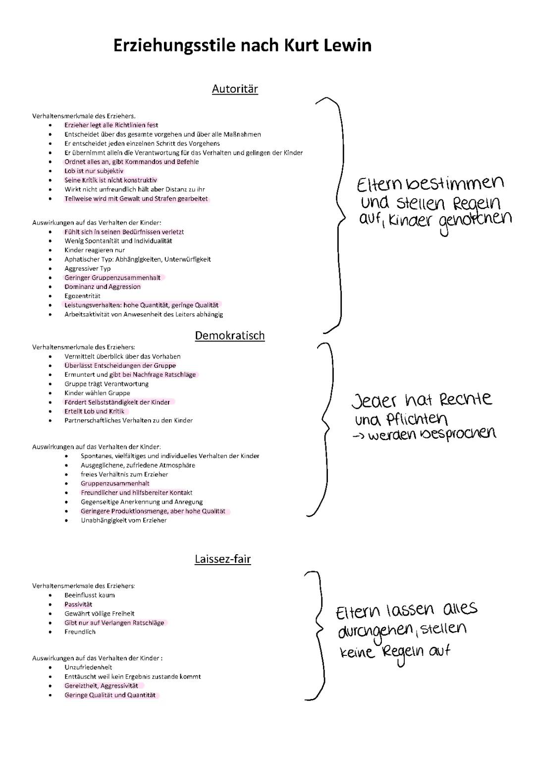 Erziehungsstile Kurt Lewin