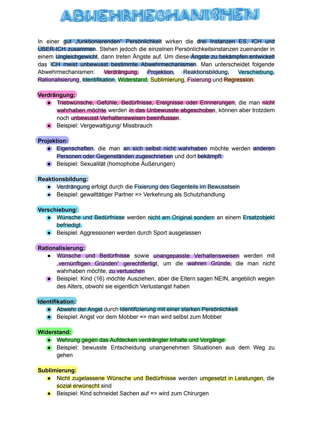 # ABWEHRHECHANISHEIN
In einer gut funktionierenden" Persönlichkeit wirken die drei Instanzen ES, ICH und
ÜBER-ICH zusammen. Stehen jedoch d