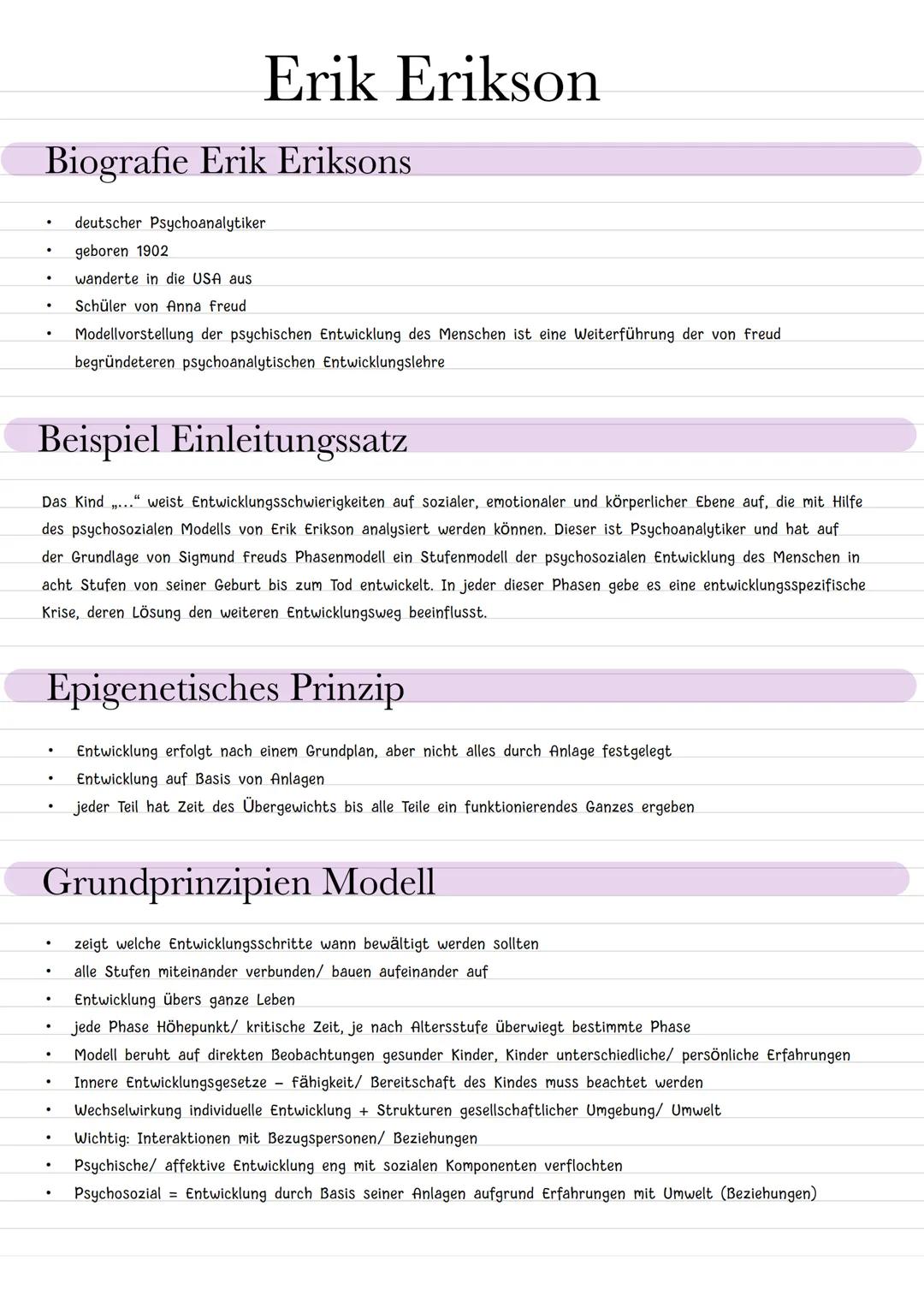 Biografie Erik Eriksons
.
Erik Erikson
.
deutscher Psychoanalytiker
geboren 1902
wanderte in die USA aus
Schüler von Anna freud
Beispiel Ein
