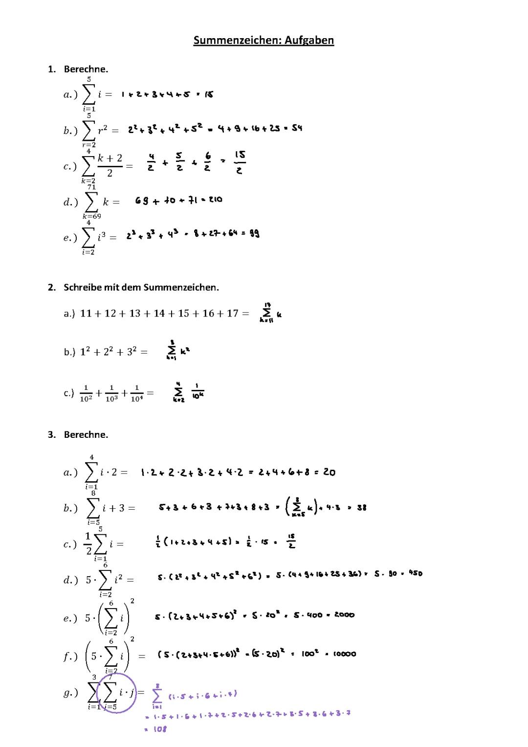 Aufgaben: Summenzeichen