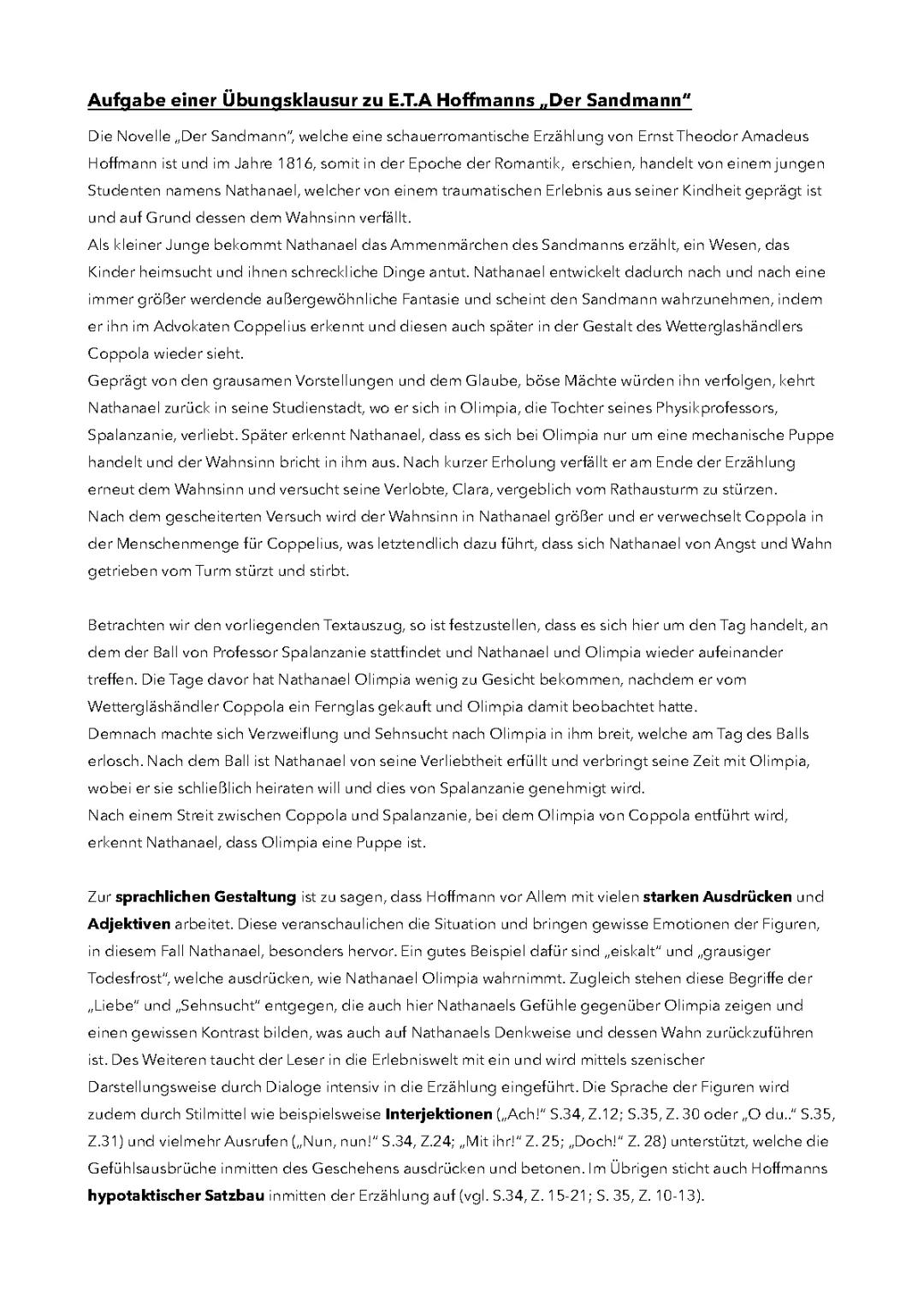 Der Sandmann von E.T.A Hoffmann