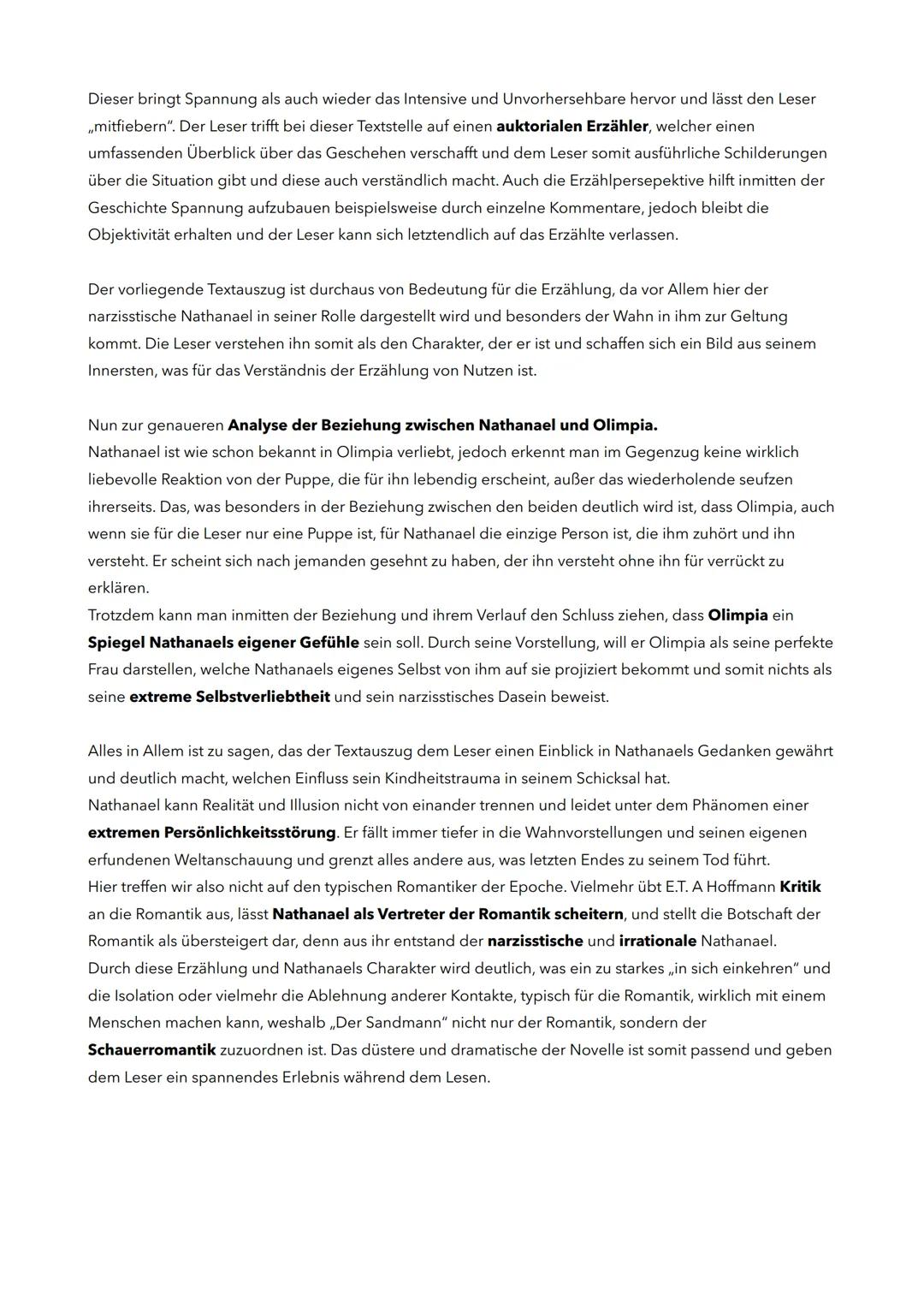 Aufgabe einer Übungsklausur zu E.T.A Hoffmanns „Der Sandmann"
Die Novelle ,,Der Sandmann", welche eine schauerromantische Erzählung von Erns