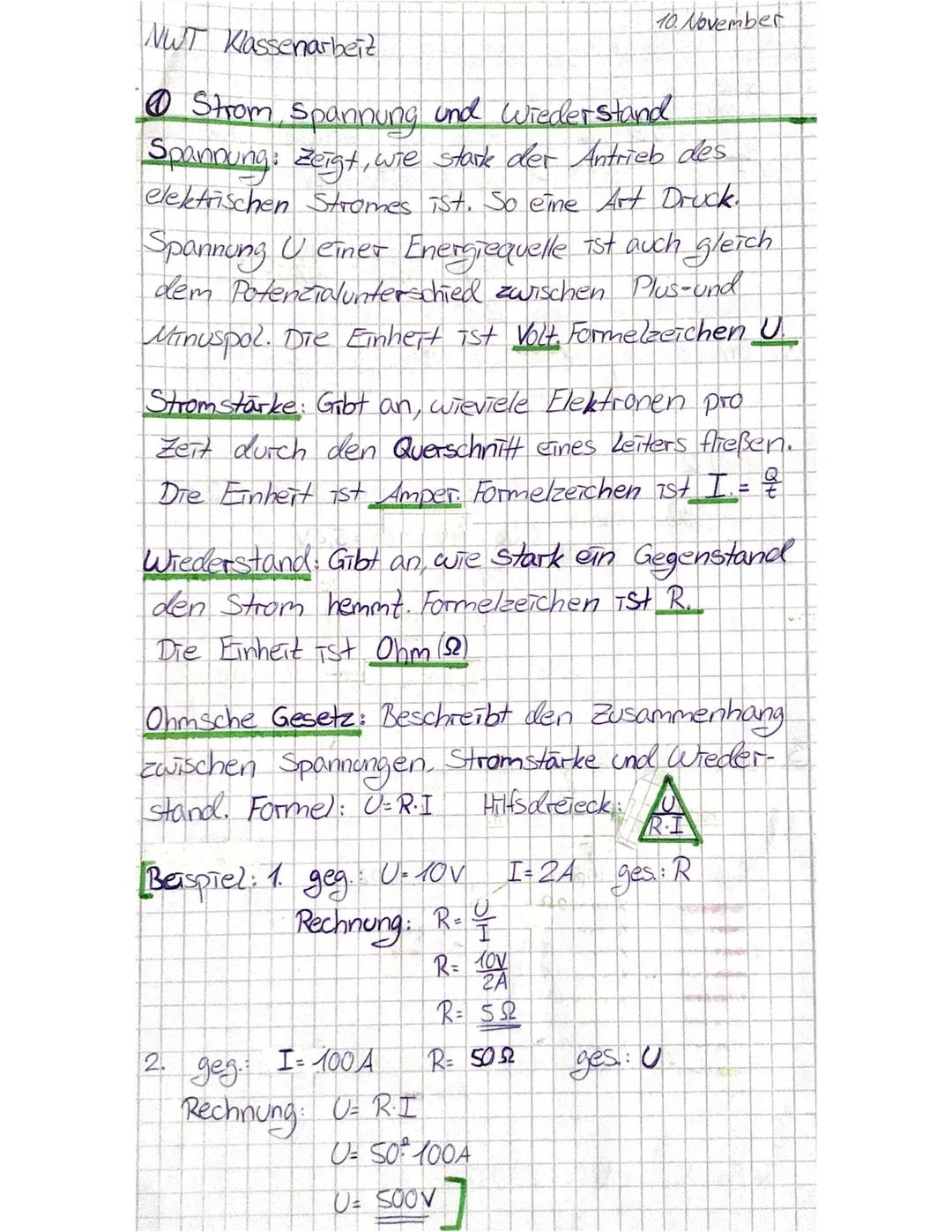 NWT Klassenarbeit
10. November
@ Strom, Spannung und wiederstand
Spannung: zeigt, wie stark der Antrieb des
elektrischen Stromes ist. So ei