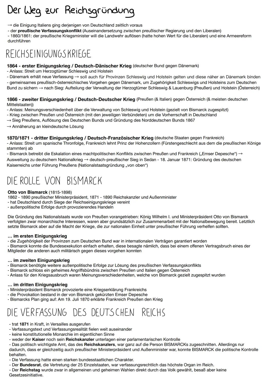 # Der Weg zur Reichsgründung
- die Einigung Italiens ging derjenigen von Deutschland zeitlich voraus
- der preußische Verfassungskonflikt (
