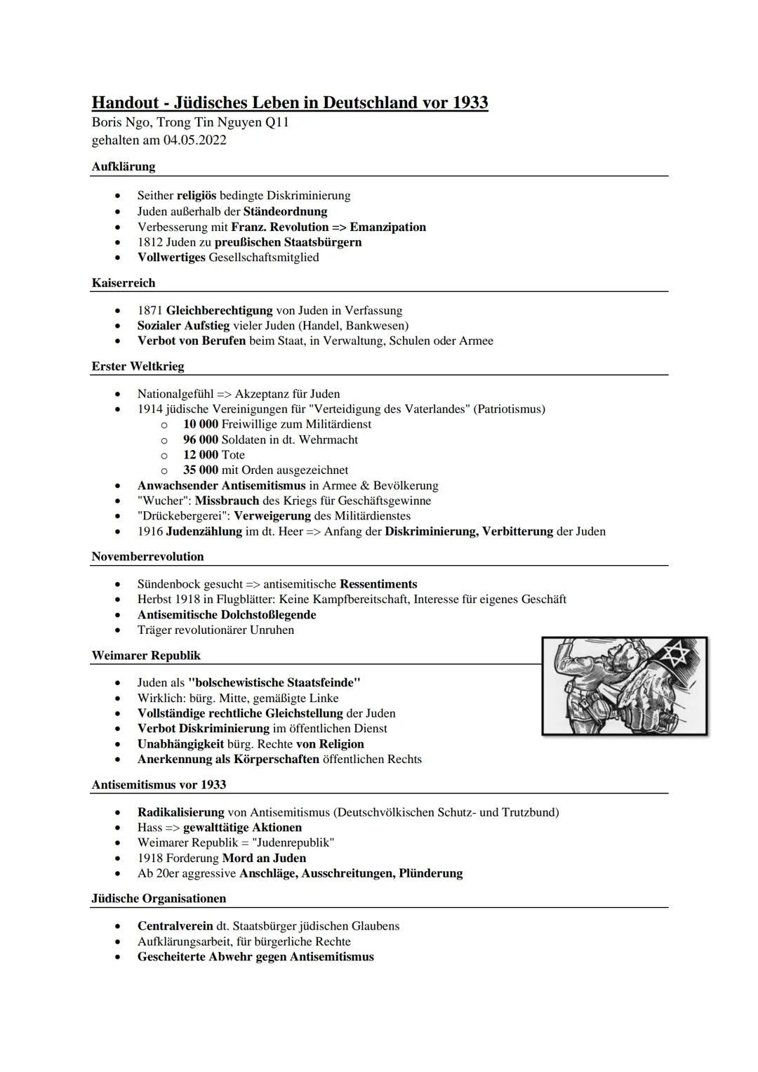 # Handout - Jüdisches Leben in Deutschland vor 1933
Boris Ngo, Trong Tin Nguyen Q11
gehalten am 04.05.2022
Aufklärung
- Seither religiös b