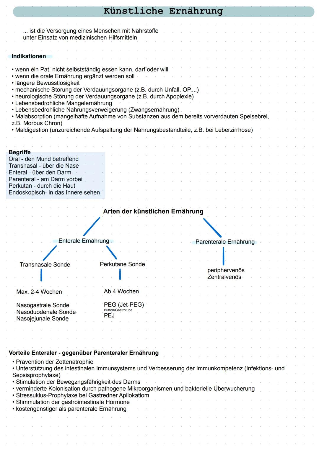 # Künstliche Ernährung
ist die Versorgung eines Menschen mit Nährstoffe
unter Einsatz von medizinischen Hilfsmitteln
Indikationen
* wen
