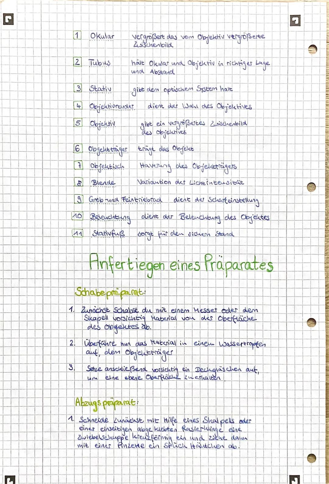 # Mikroskop, Präporate, Bau 28.1.201
1
2
3
4
5
6
7
8
9
10
11 1 Okular
vergrößert das vom Objektiv vergrößerte
Zwischenbild
2 Tubus
hält Ok