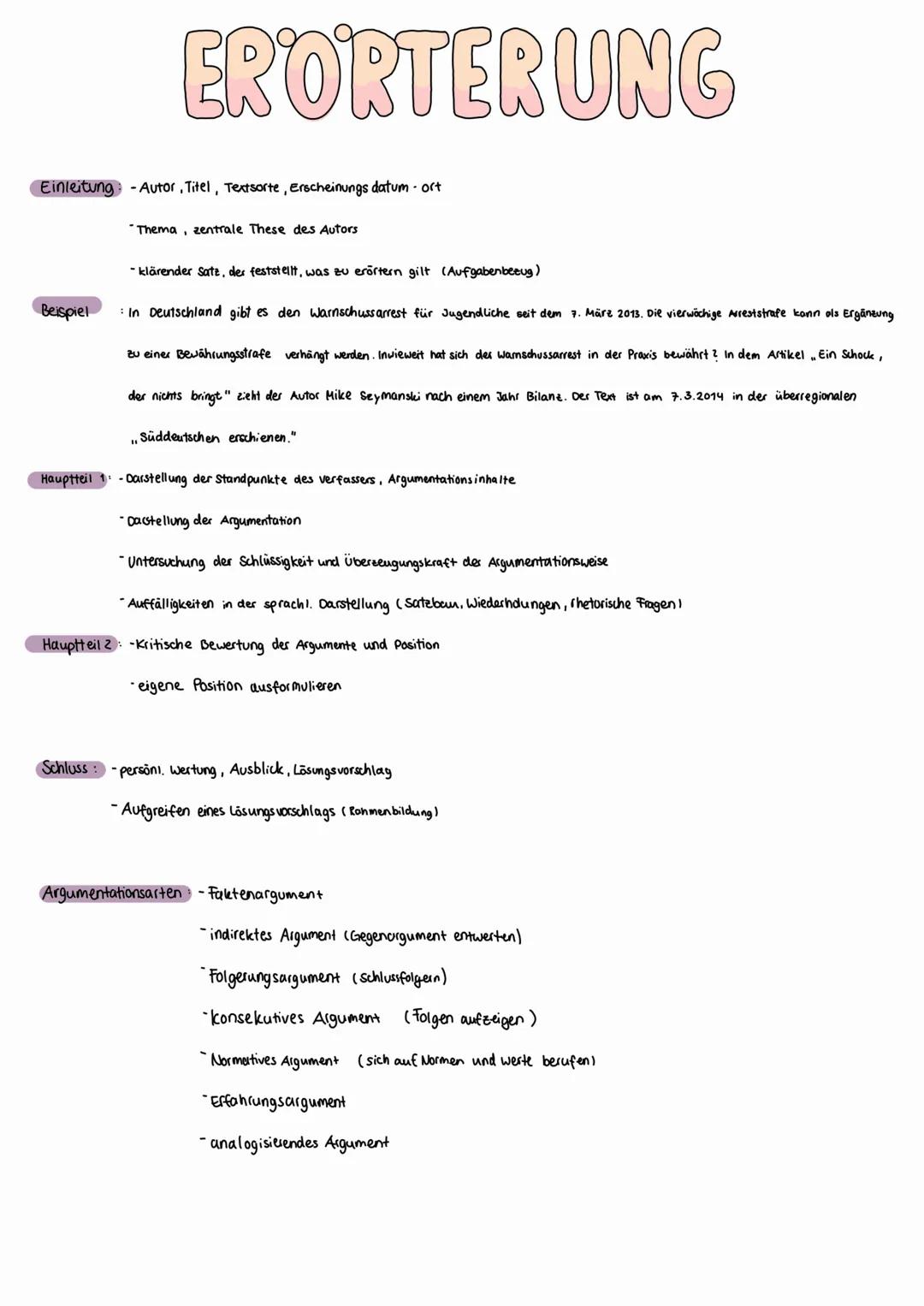 # ERORTERUNG
Einleitung Autor, Titel, Textsorte, Erscheinungs datum ort
"Thema, zentrale These des Autors
Beispiel
- klärender Sate, der
