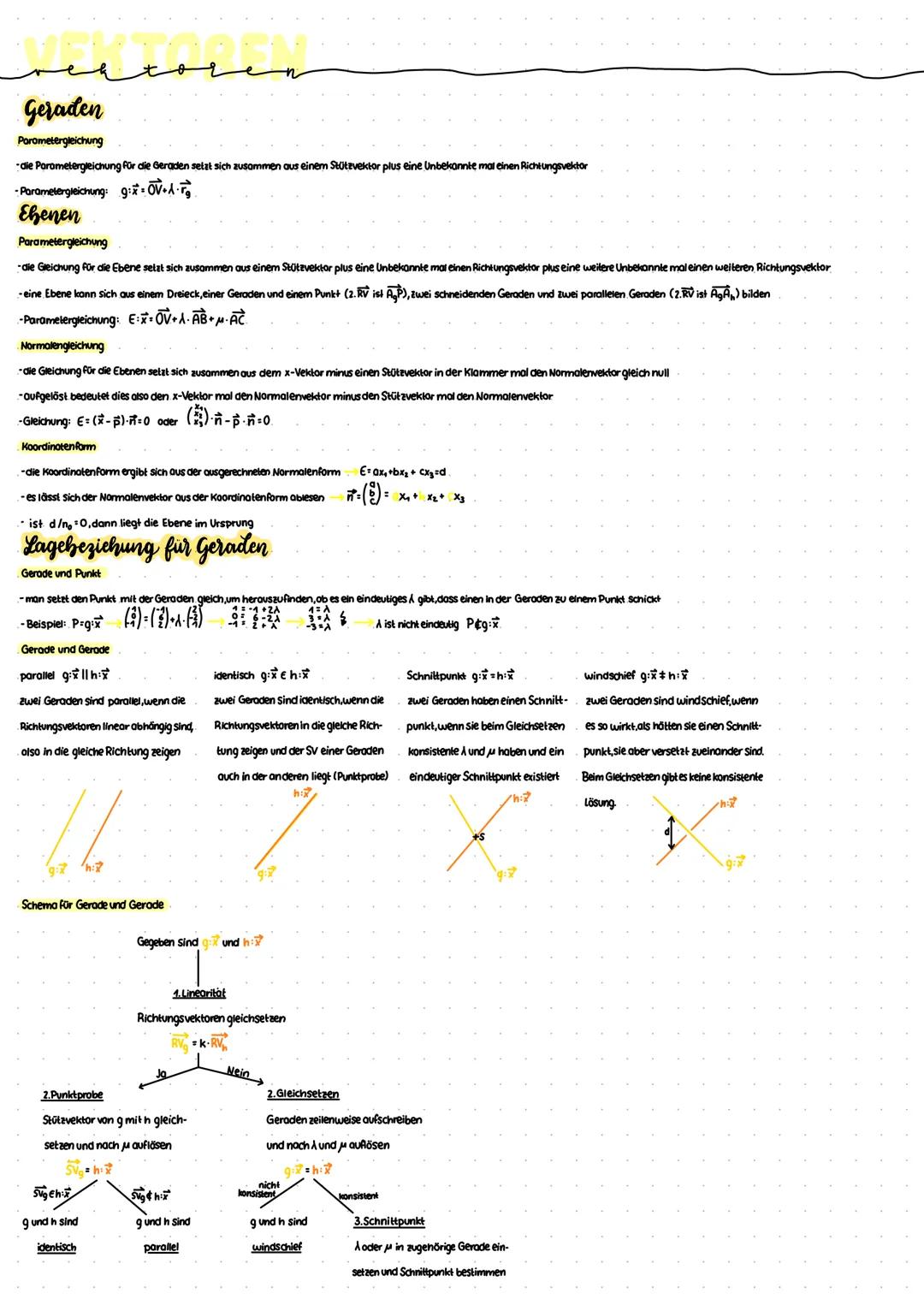 # VEKTOREN
Geraden
Parametergleichung
- die Porometergleichung für die Geraden selzt sich zusammen aus einem Stützvektor plus eine Unbekann