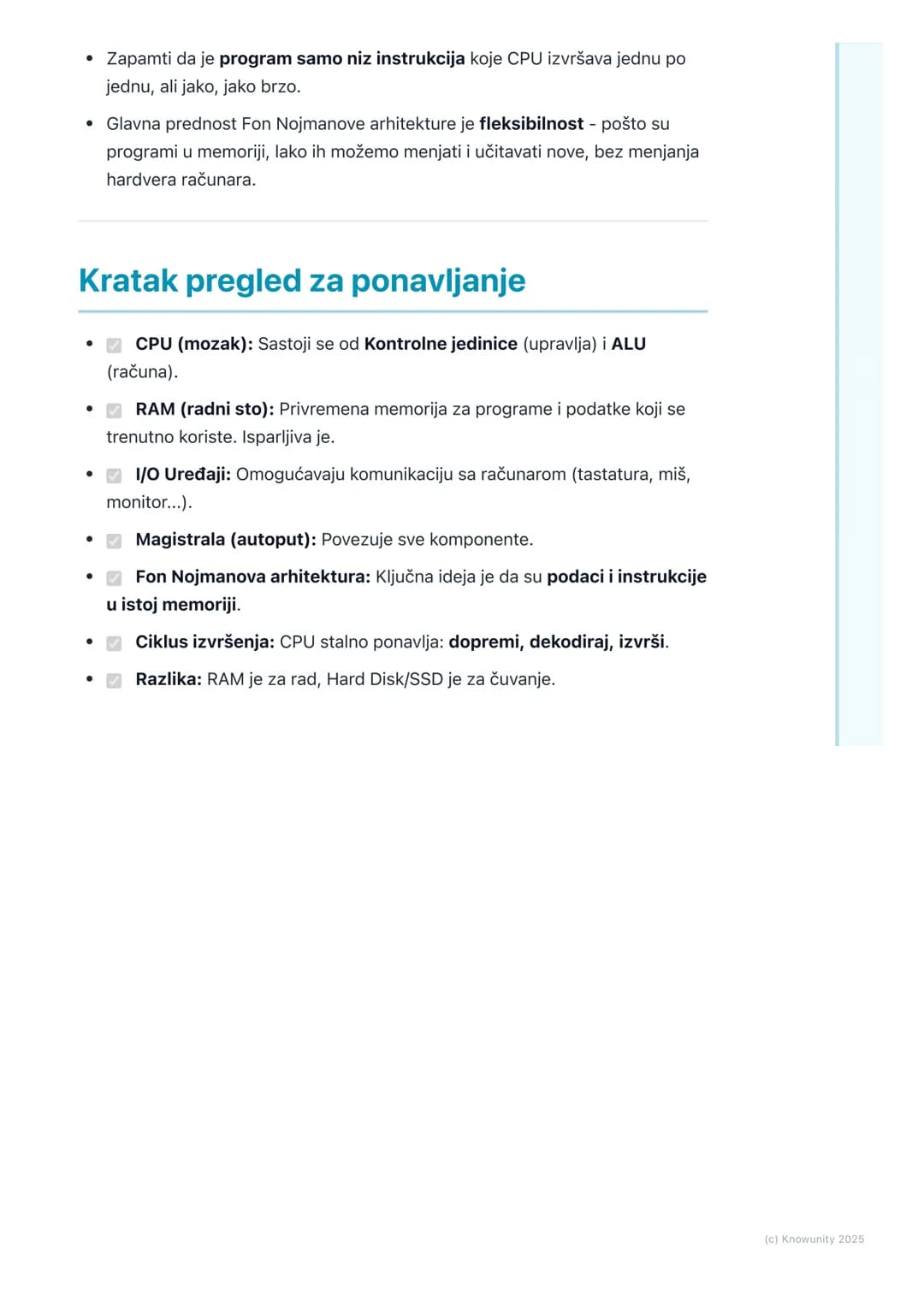 # Osnovna arhitektura računara
## Uvod u arhitekturu računara
Svaki računar, od laptopa do telefona, radi po sličnom principu. Nije to sam