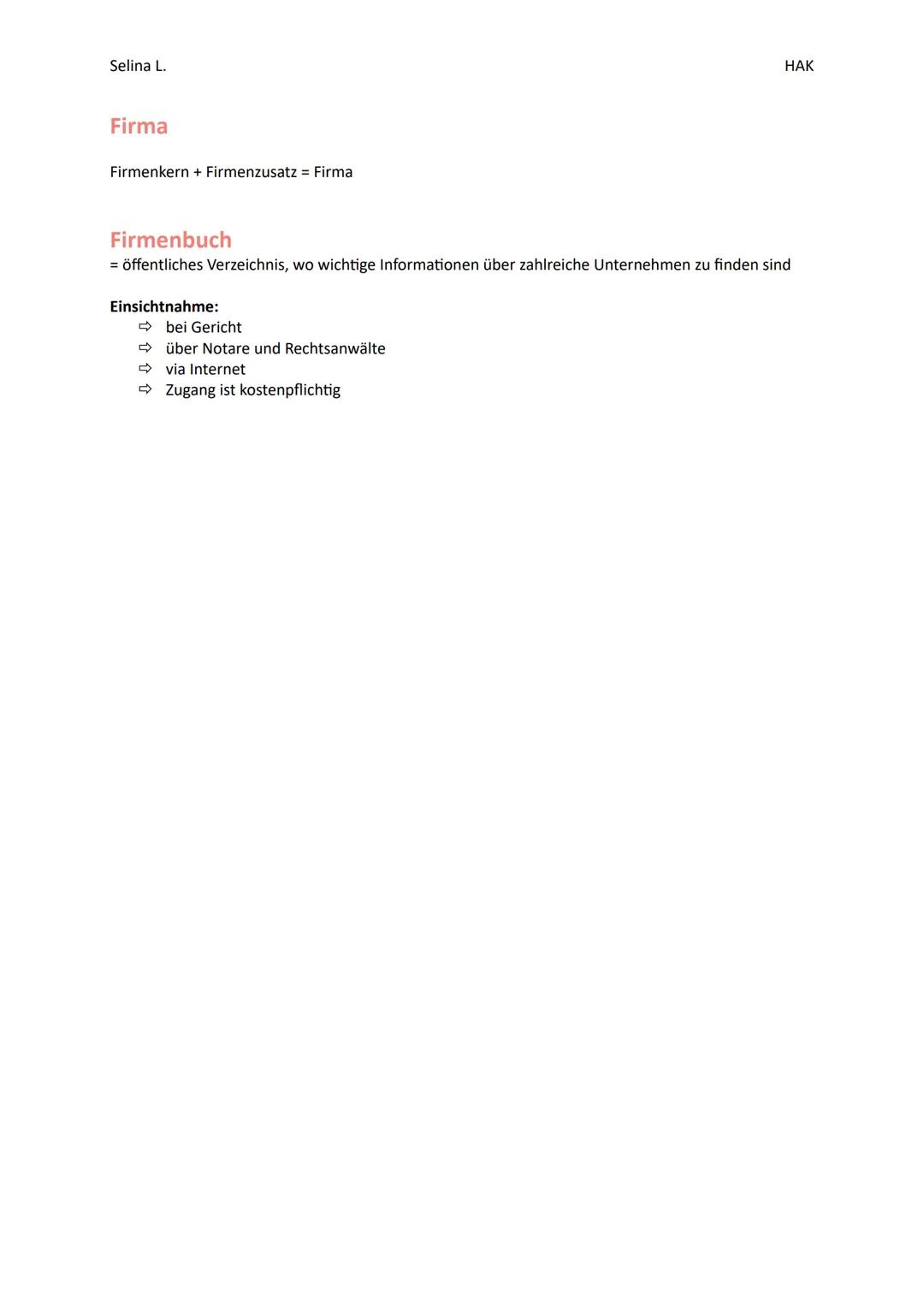 Selina L.
Einzelunternehmen
Kapitalaufbringung:
Haftung:
Organe:
Leitungsbefugnis:
Vorteile:
Nachteile:
(e.U.)
rasche, einfache Gründung
Eig