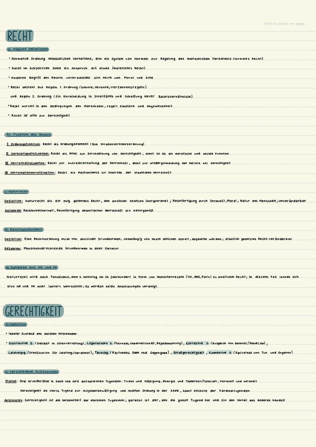 RECHT
a) Mögliche Definitionen
Normative Ordnung menschlichen verhaltens, also ein system von Normen zur Regelung des menschlichen Verhalten