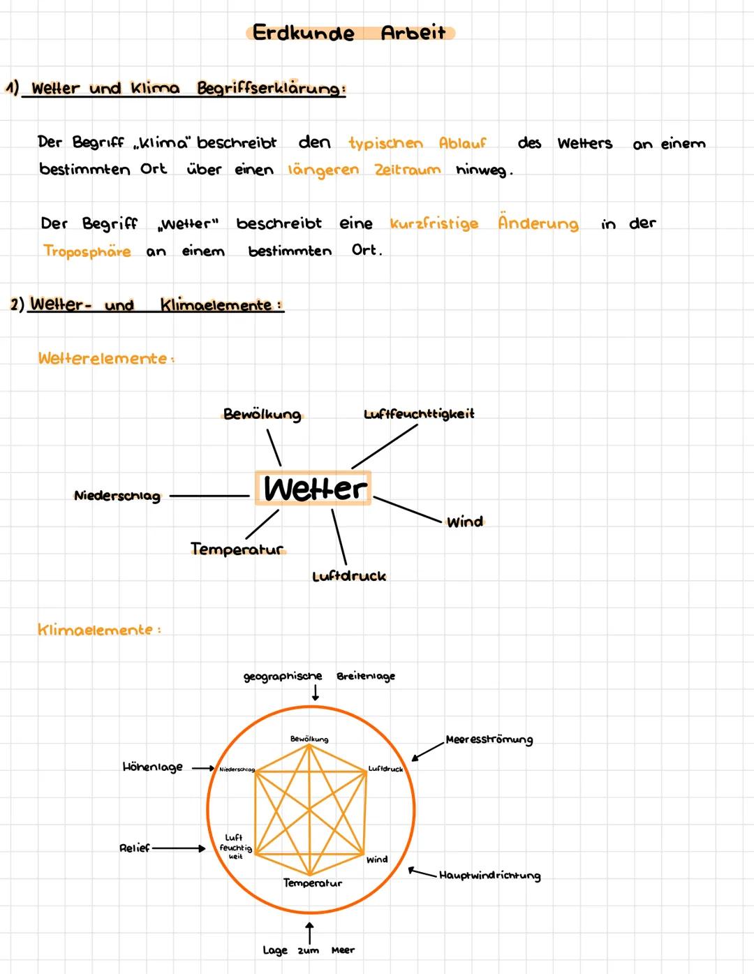 1) Wetter und Klima Begriffserklärung:
Der Begriff klima" beschreibt den typischen Ablauf des Wetters an einem
bestimmten Ort über einen län