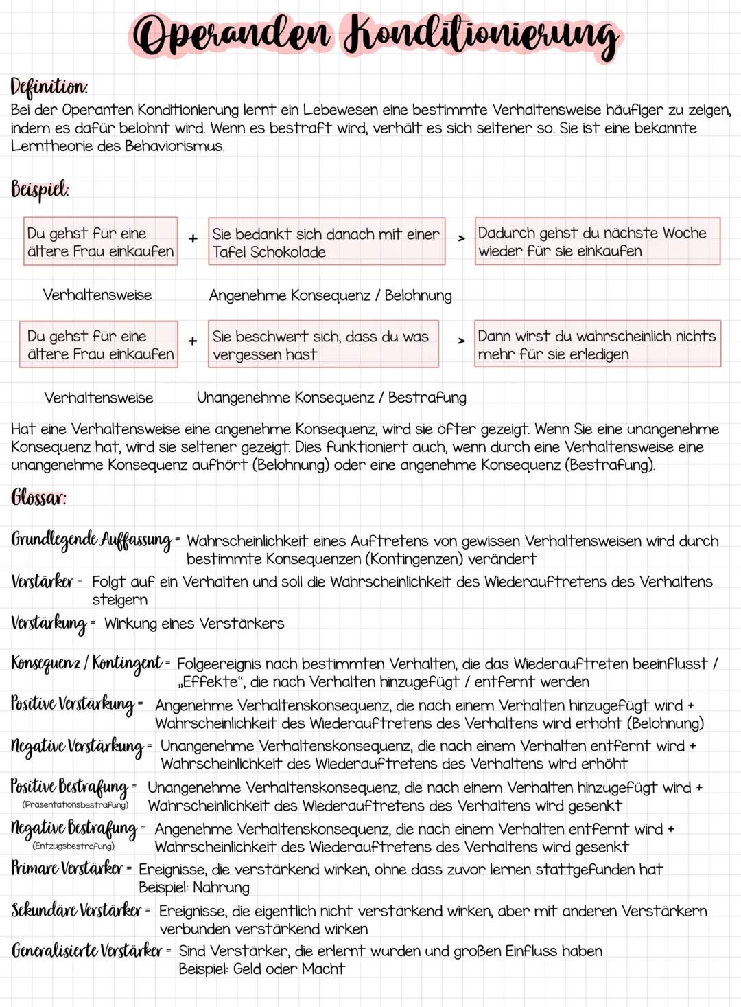 # Operanden Konditionierung
Definition.
Bei der Operanten Konditionierung lernt ein Lebewesen eine bestimmte Verhaltensweise häufiger zu ze