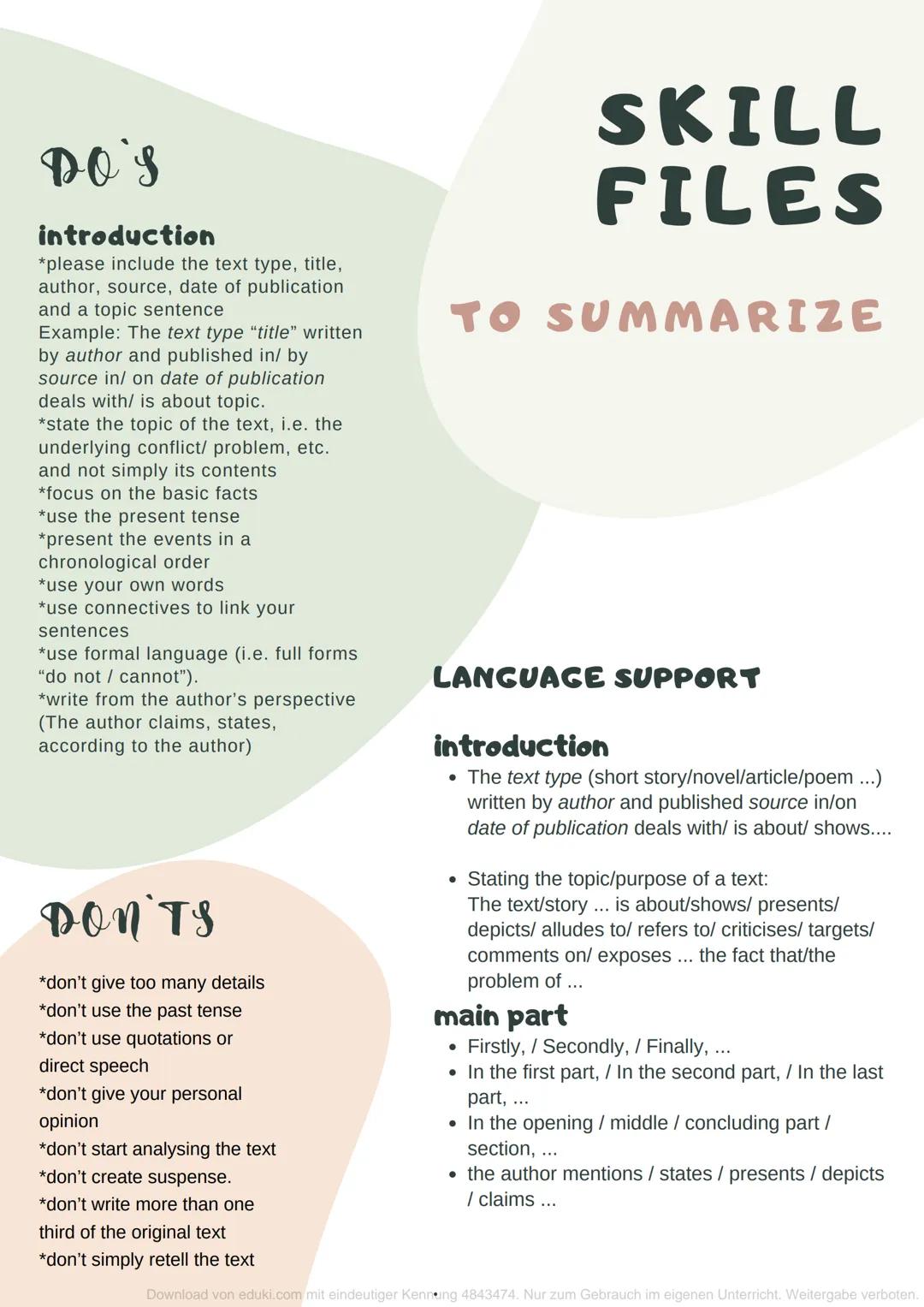 DO'S
introduction
*please include the text type, title,
author, source, date of publication
and a topic sentence
Example: The text type "tit