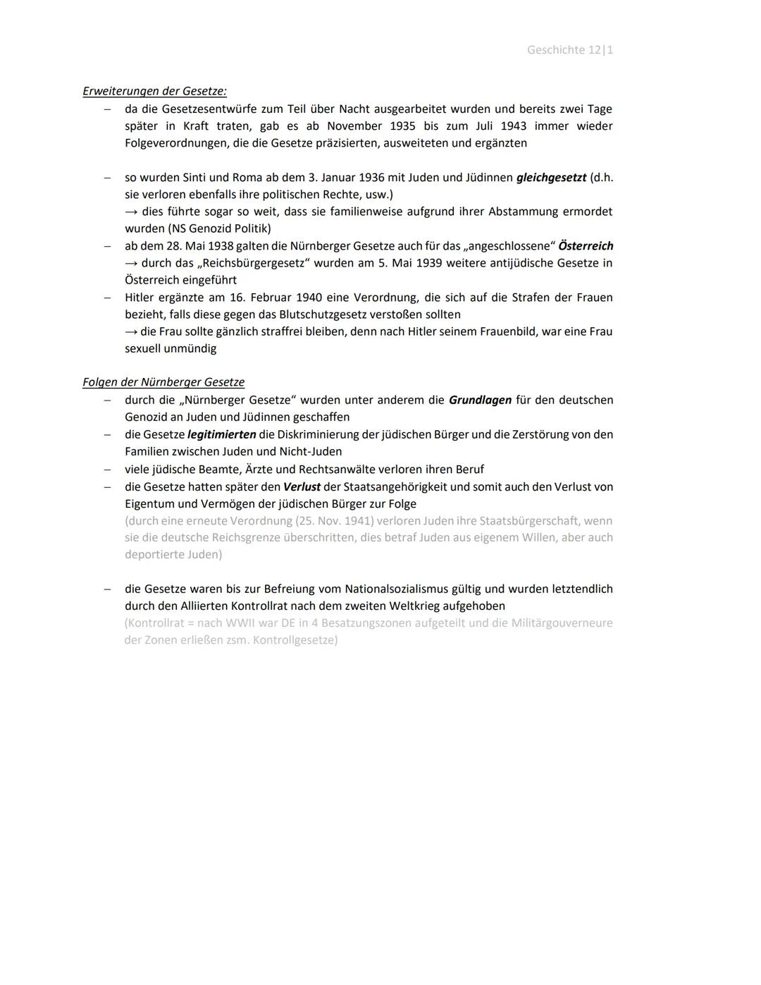 Geschichte 12/1
„Nürnberger Gesetze"
„Nürnberger Gesetze“ = die Vorbereitung der Nationalsozialisten auf die gezielte
Diskriminierung und