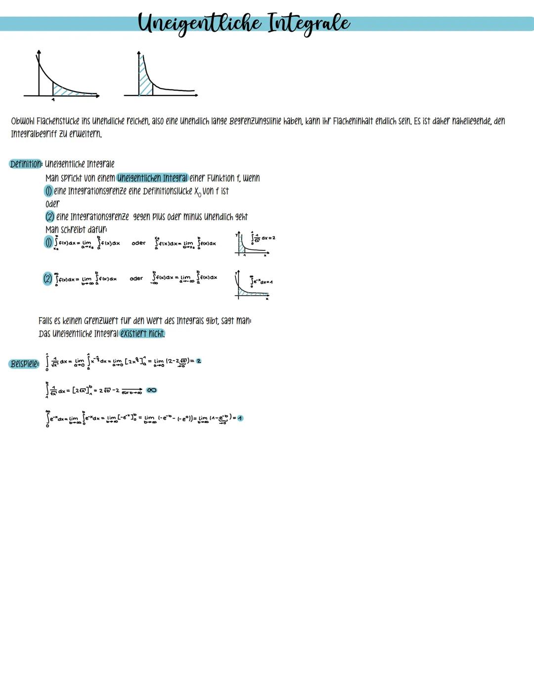 # Uneigentliche Integrale
Obwohl Flachenstucke ins unendliche reichen, also eine unendlich lange Begrenzungslinie haben, kann ihr Flachenin