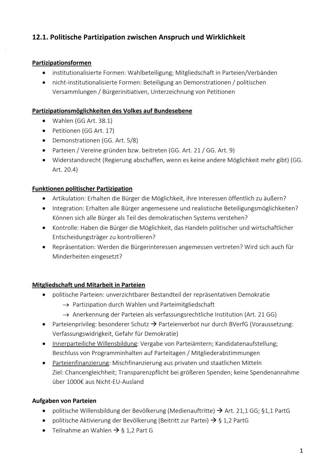 12.1. Politische Partizipation zwischen Anspruch und Wirklichkeit
Partizipationsformen
●
●
Partizipationsmöglichkeiten des Volkes auf Bundes