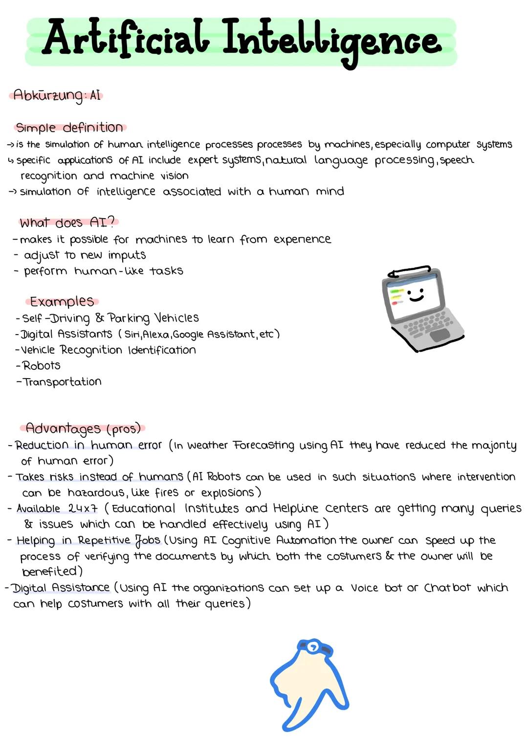 # Artificial Intelligence
Abkürzung: AI
Simple definition
→ is the simulation of human intelligence processes processes by machines, espe