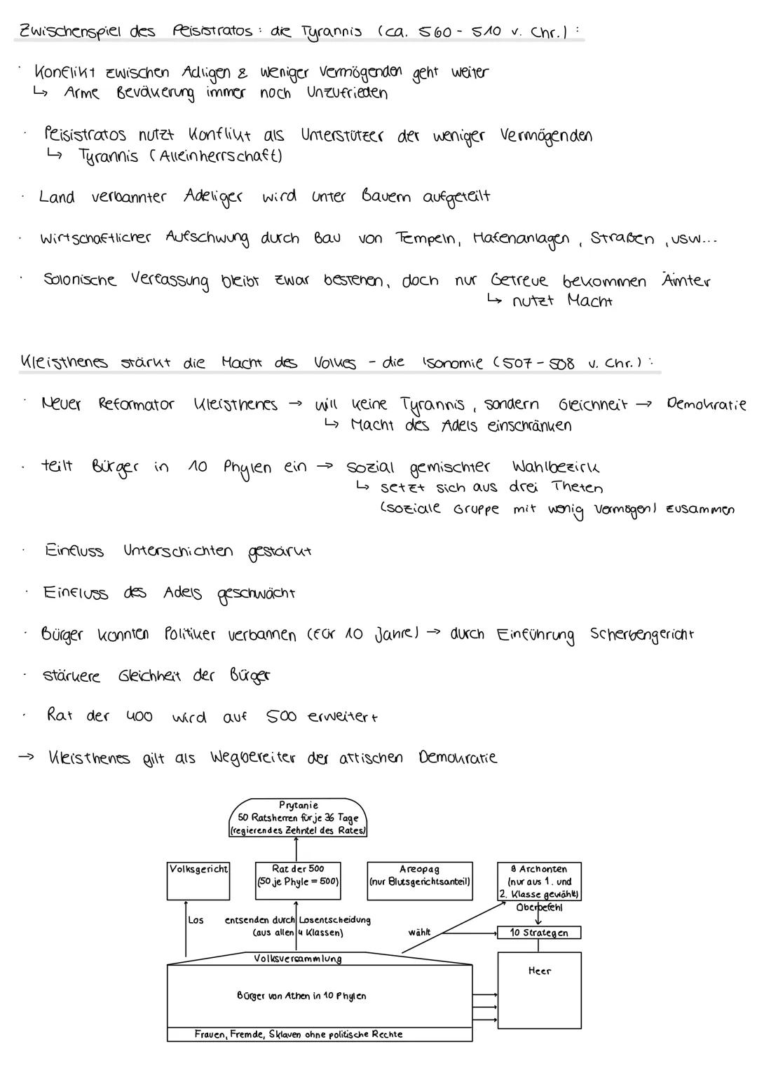 Entwicklung Athens zur Demokratie
Aristokratie im archaischen Griechenland (ca. 800-500 v. Chr.):
Athen Aristokratie
↳ Herrschaft des Adels,