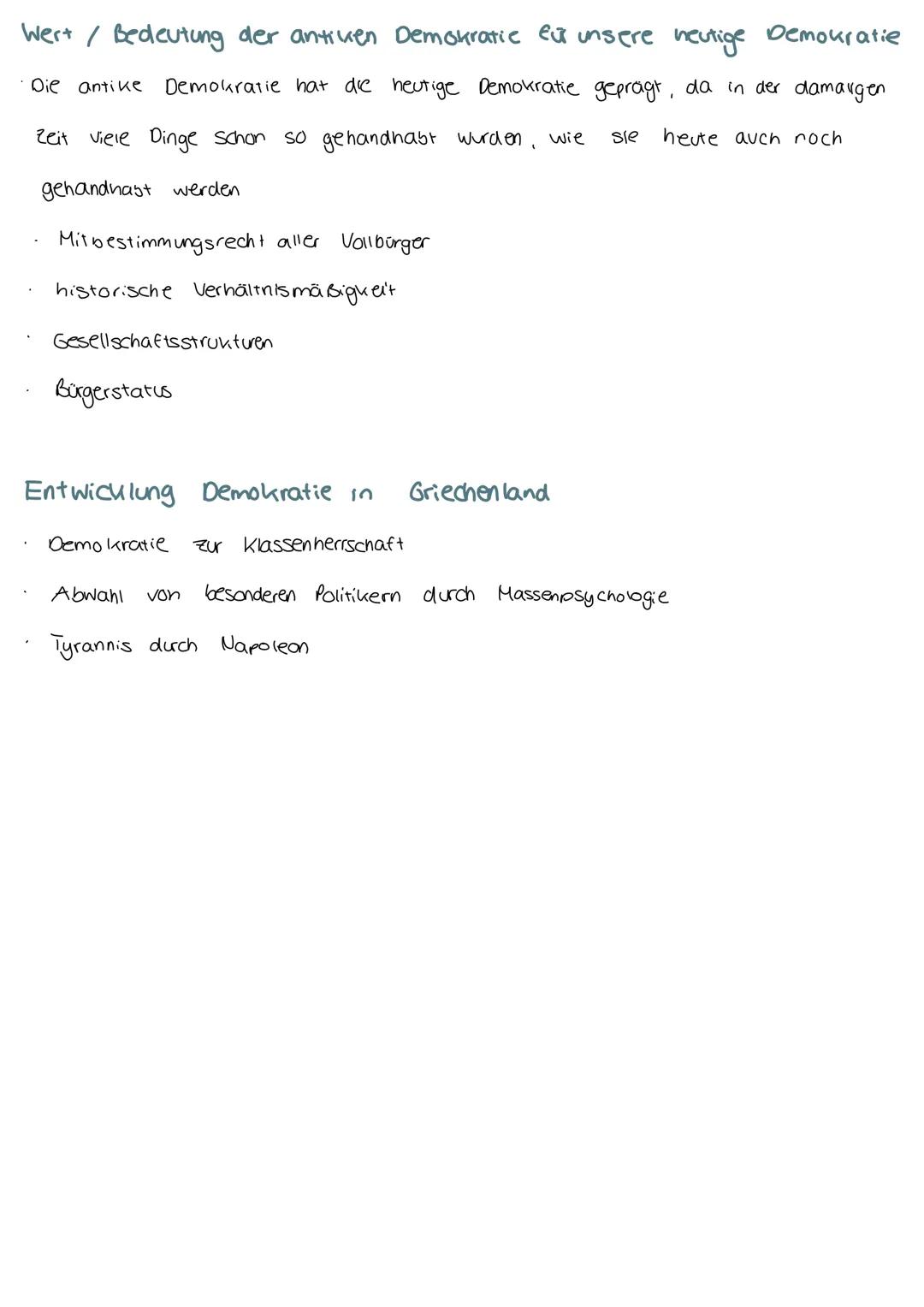Entwicklung Athens zur Demokratie
Aristokratie im archaischen Griechenland (ca. 800-500 v. Chr.):
Athen Aristokratie
↳ Herrschaft des Adels,