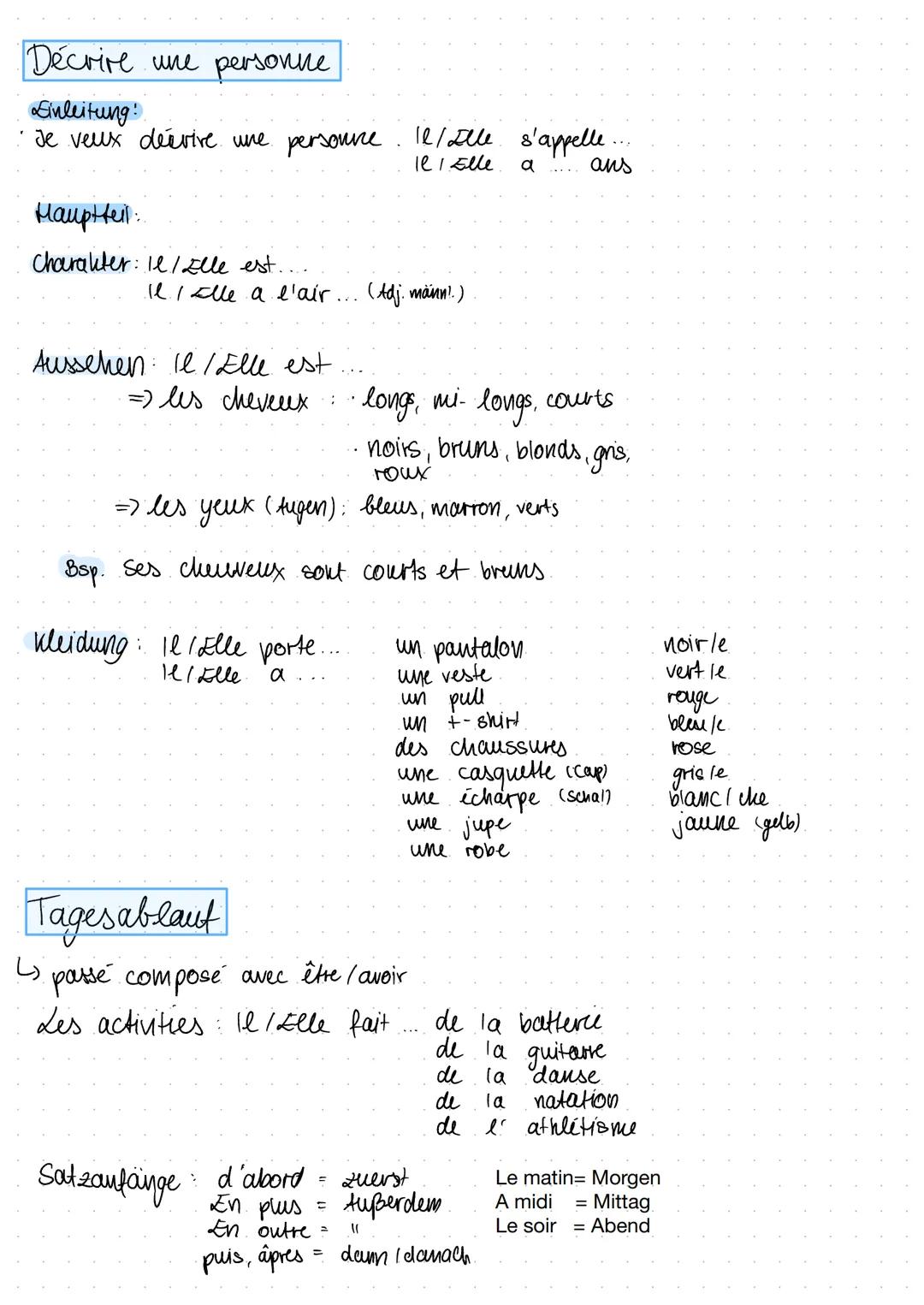Französischhlausur
⇒ wichtige verben
être
JesuIS
tu es
il/elle est
nous sommes
vous êtes
ils/elles sont
avoir
J'ai
tu as
il lelle a
nous