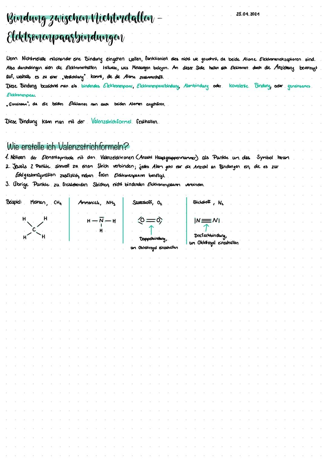 Bindung zwischen Nichtmetallen -
Elektronenpaarbindungen
Wenn Nichtmetalle miteinander eine Bindung eingehen wollen, funktioniert dies nicht