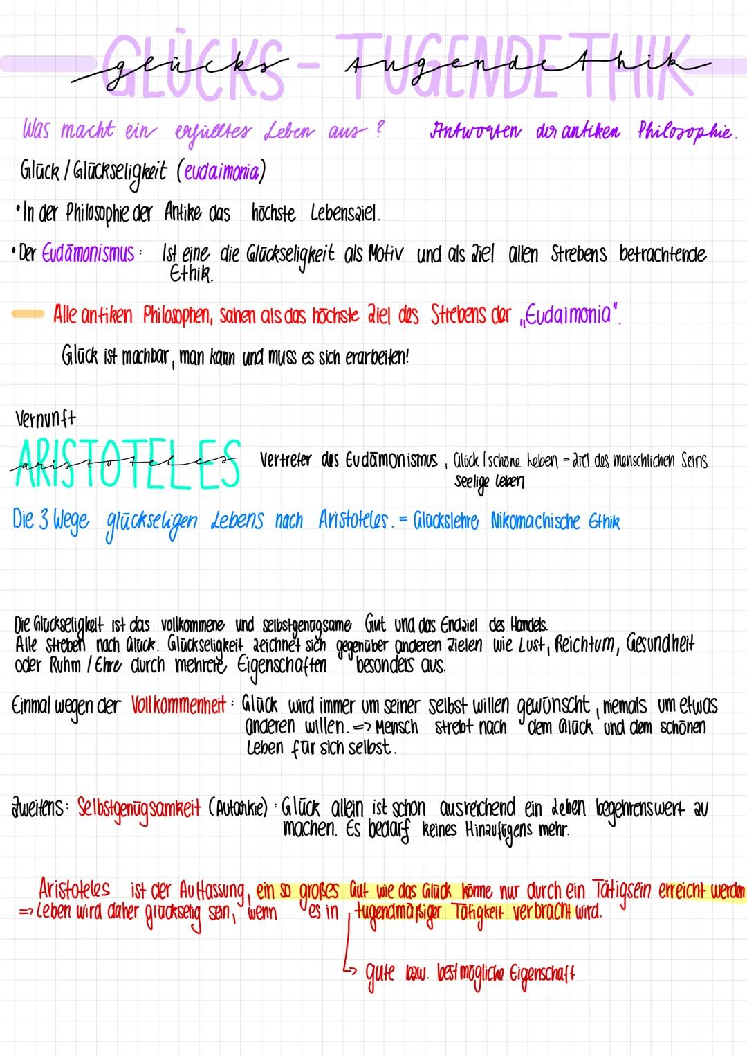 # glücks - tugendethik
Was macht ein erfülltes Leben aus?
Antworten der antiken Philosophie.
Glück / Glückseligkeit (eudaimonia)
* In de