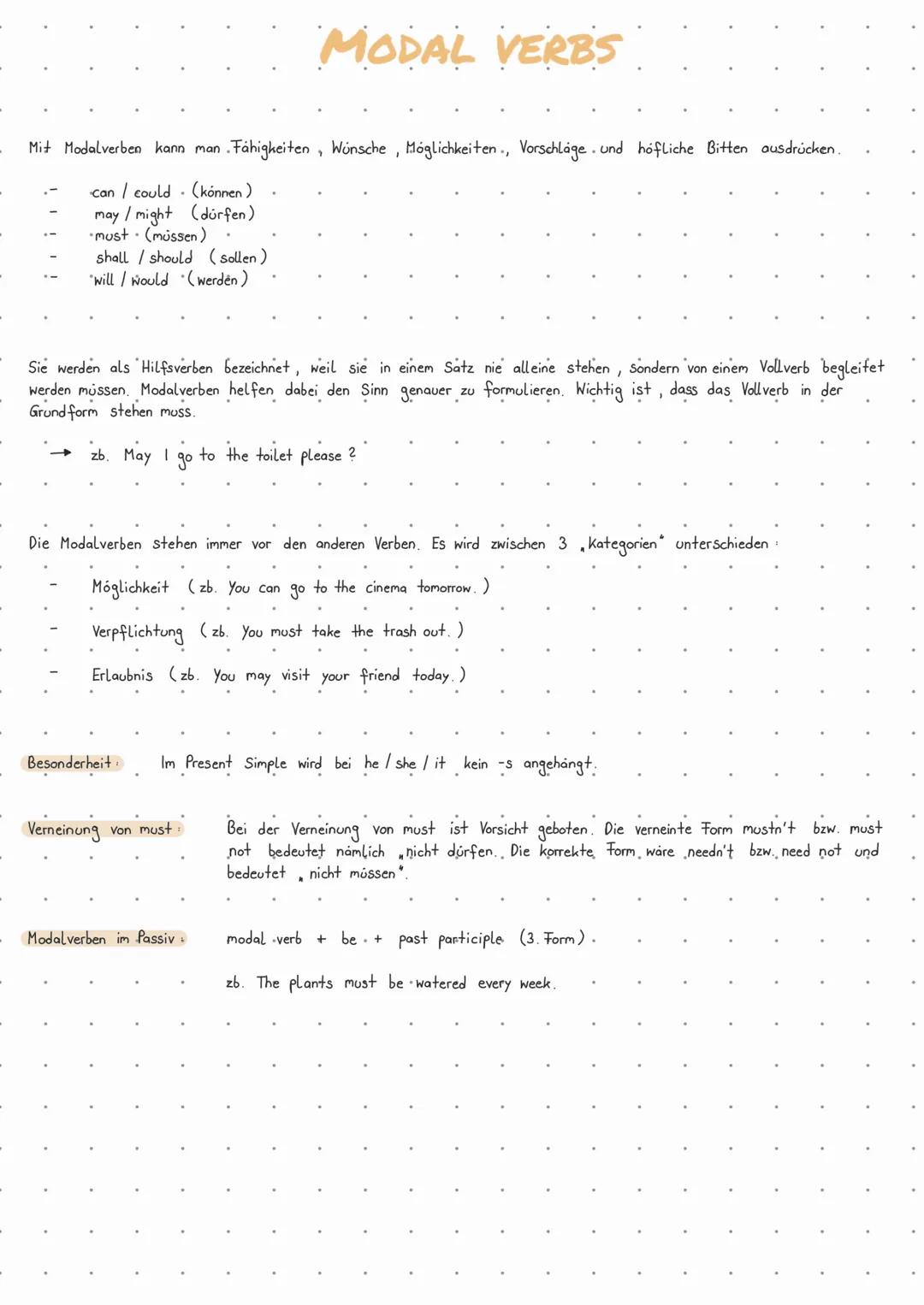 # MODAL VERBS
Mit Modalverben kann man Fähigkeiten, Wünsche, Möglichkeiten, Vorschläge und höfliche Bitten ausdrücken.
- can/ could (könne