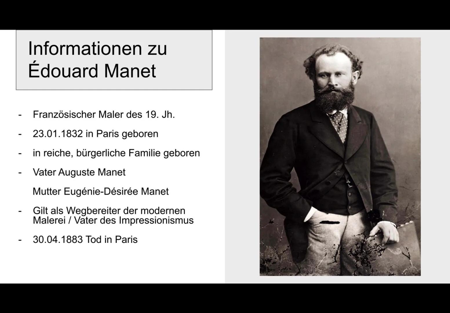 Édouard Manet
Impressionismus
Lilly Gerlach 24.01.2023 # Inhaltsverzeichnis
1. Allgemeine Informationen über
Edouard Manet
1. Lebenslauf