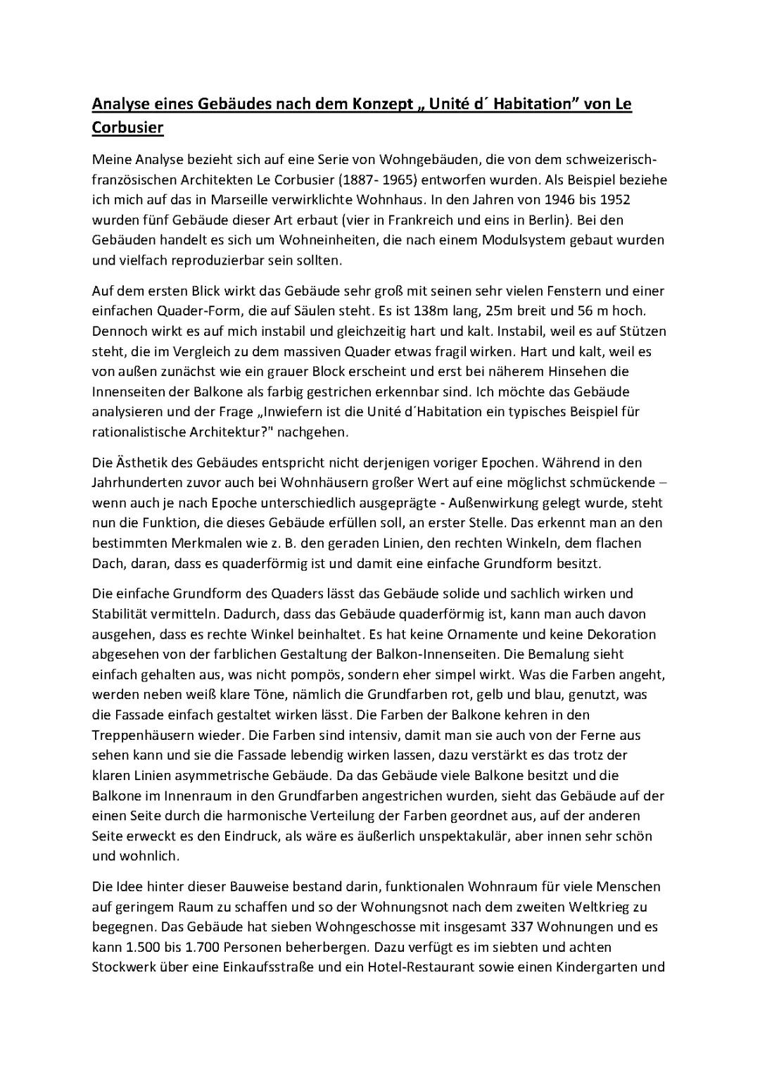 Analyse des Gebäudes „ Unite d´Habitation"