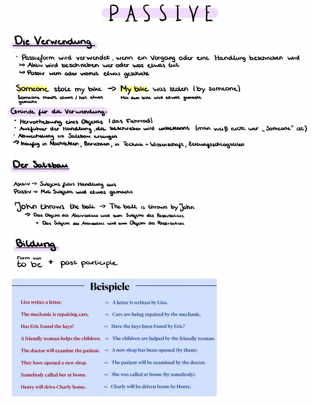 # PASSIVE
## Die Verwendung
* Passivform wird verwendet, wenn ein Vorgang oder eine Handlung beschrieben wird
* Aktiv wird beschrieben