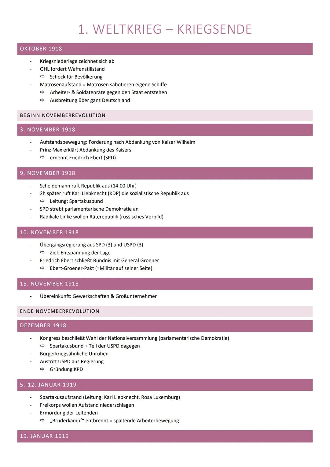 OKTOBER 1918
Kriegsniederlage zeichnet sich ab
OHL fordert Waffenstillstand
Schock für Bevölkerung
Matrosenaufstand = Matrosen sabotieren ei