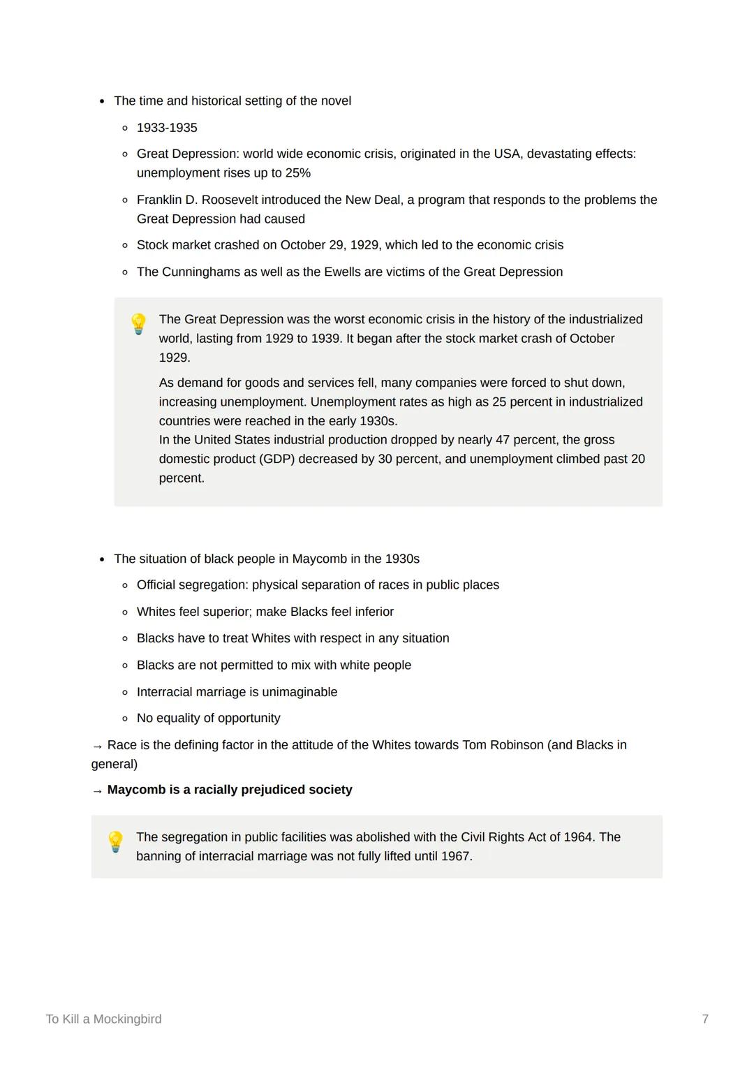 To Kill a Mockingbird
Characters
Scout/her family/friends
Scout
• protagonist
.
.
Real name: Jean Louise
About 8/9 years old
Goes to school