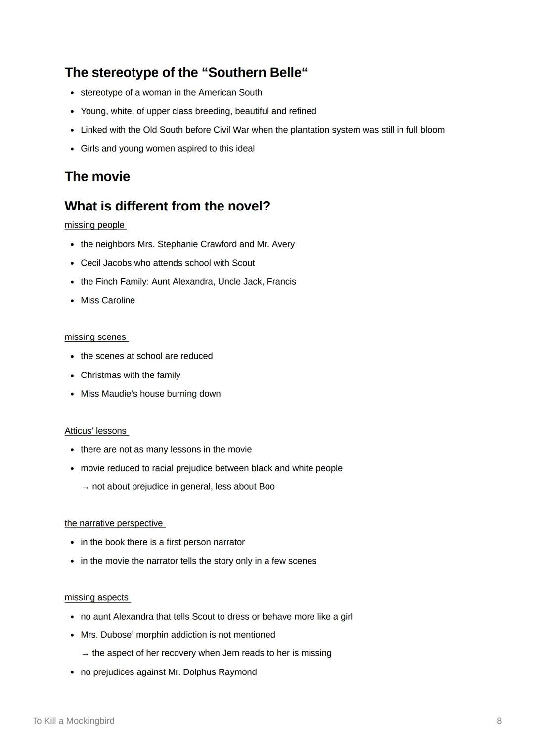 To Kill a Mockingbird
Characters
Scout/her family/friends
Scout
• protagonist
.
.
Real name: Jean Louise
About 8/9 years old
Goes to school