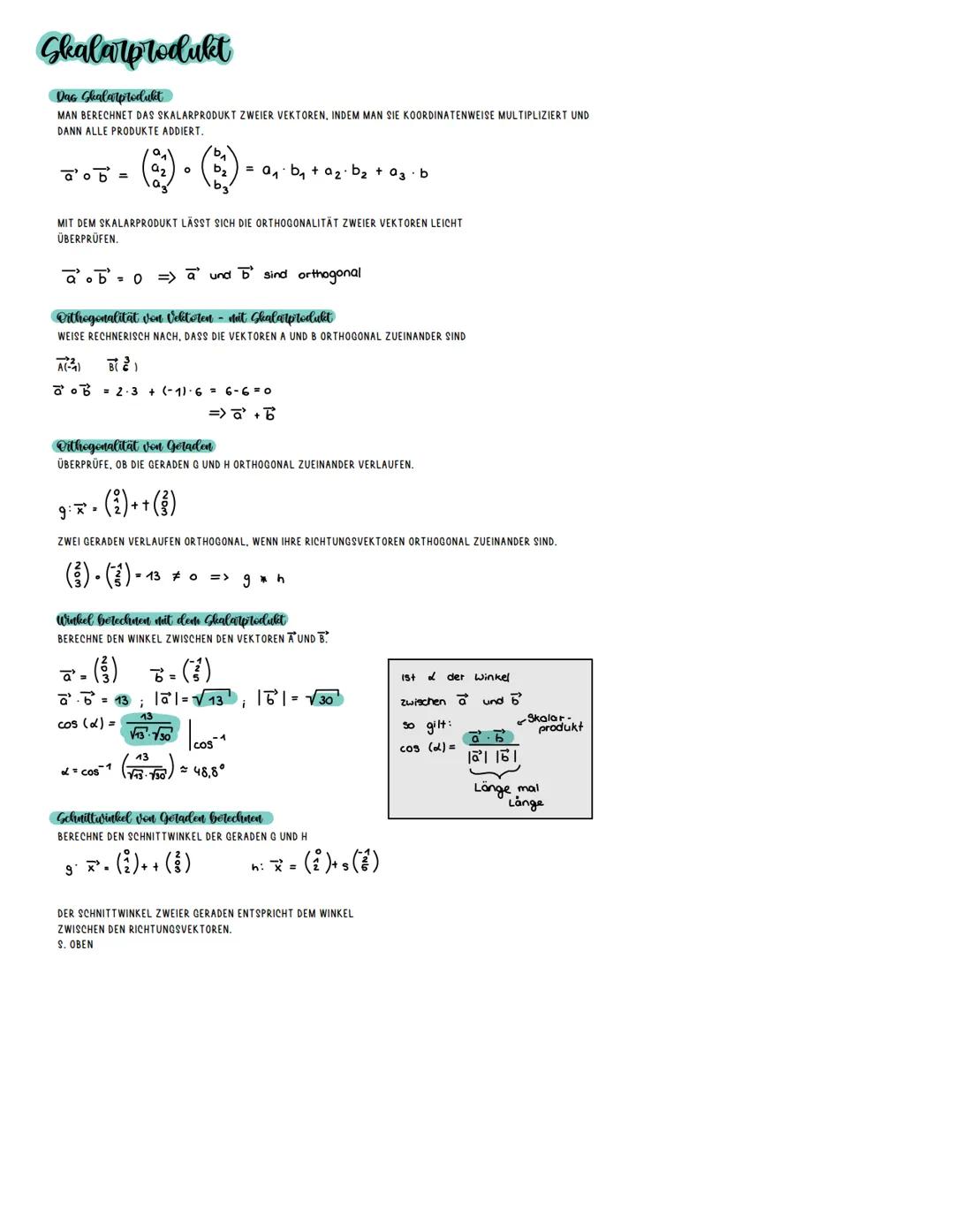 # Skalarprodukt
Das Ghalalprodukt
MAN BERECHNET DAS SKALARPRODUKT ZWEIER VEKTOREN, INDEM MAN SIE KOORDINATENWEISE MULTIPLIZIERT UND
DANN AL
