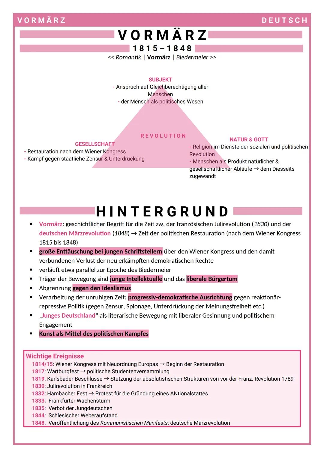 VORMÄRZ
■
GESELLSCHAFT
- Restauration nach dem Wiener Kongress
- Kampf gegen staatliche Zensur & Unterdrückung
■
VORMÄRZ
1815-1848
<< Romant