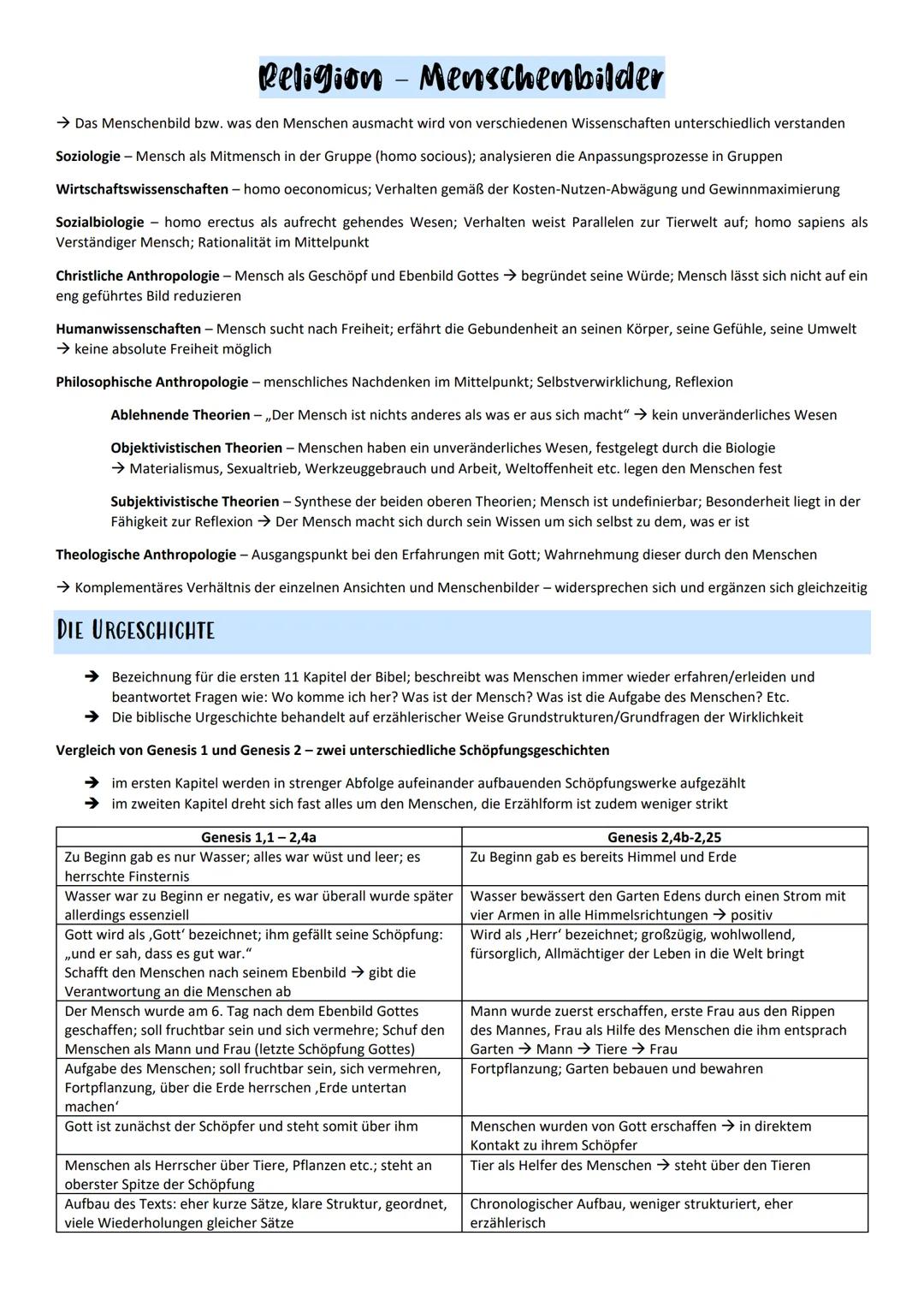 Religion Menschenbilder
→ Das Menschenbild bzw. was den Menschen ausmacht wird von verschiedenen Wissenschaften unterschiedlich verstanden
S