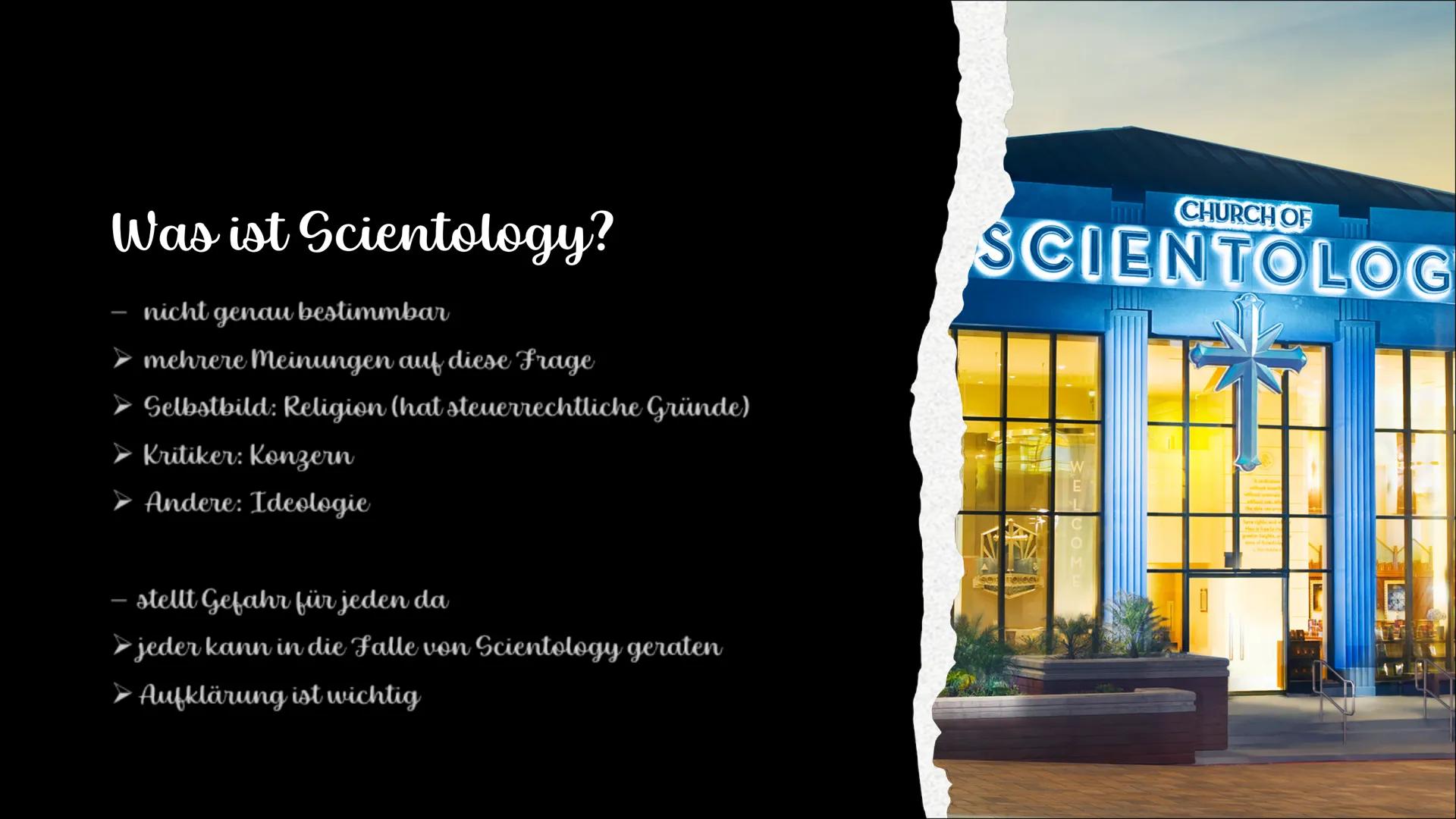 Scientology
*
SCIENTOLOGY
26 27. ●
Was ist Scientology?
Symbol
Entstehung
• Lehre
• Einnahmen
Ziel
Inhaltsverzeichnis
Heutzutage
●
●
●
●
●
●
